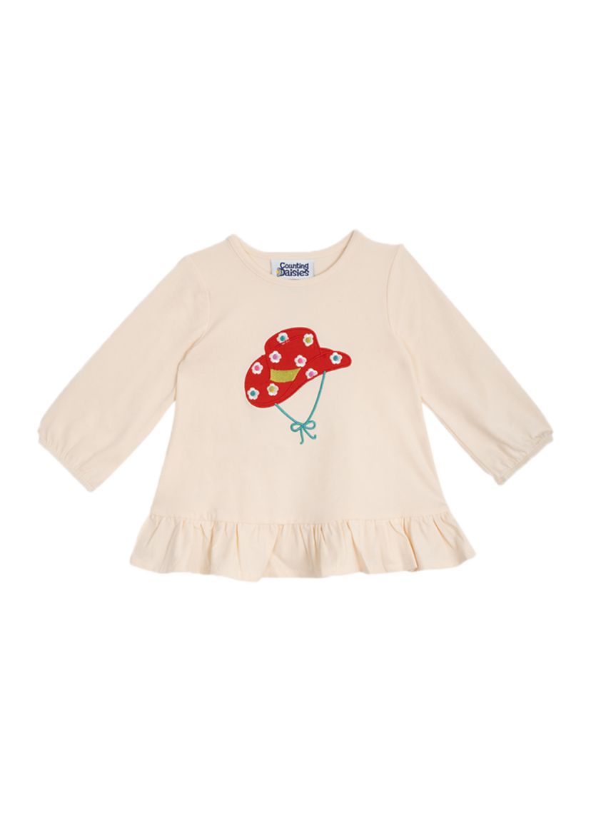 Toddler Girls Cowboy Hat Appliqué Top