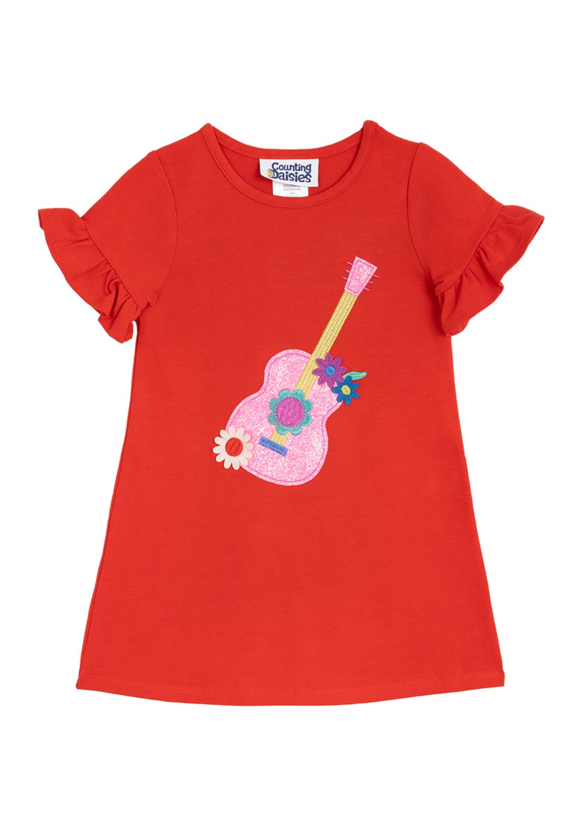 Toddler Girls Flutter Sleeve Guitar Appliqué Dress