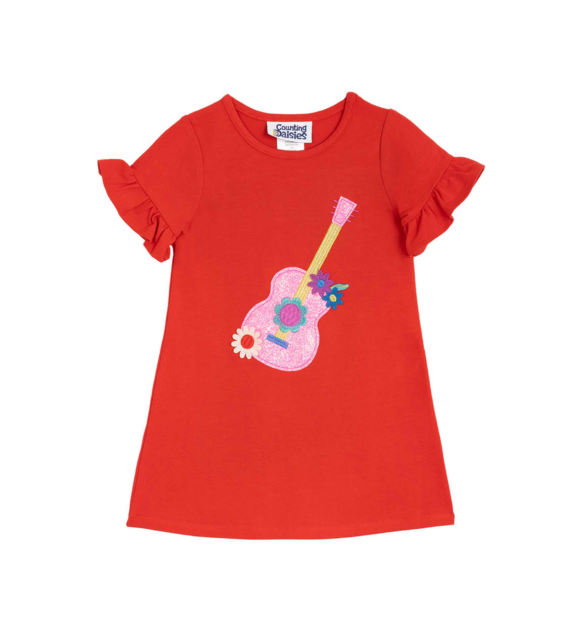 Toddler Girls Flutter Sleeve Guitar Appliqué Dress