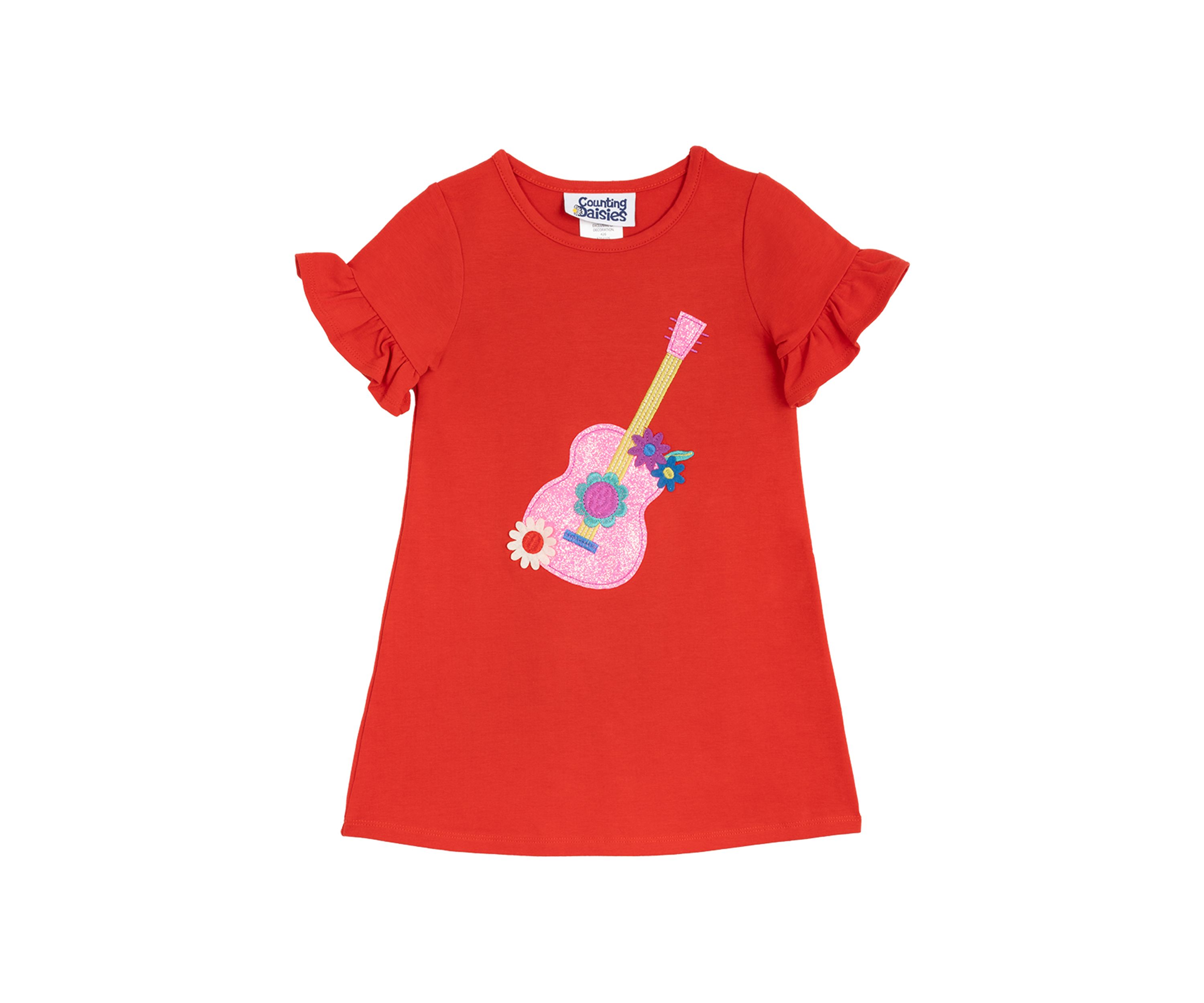 Toddler Girls Flutter Sleeve Guitar Appliqué Dress