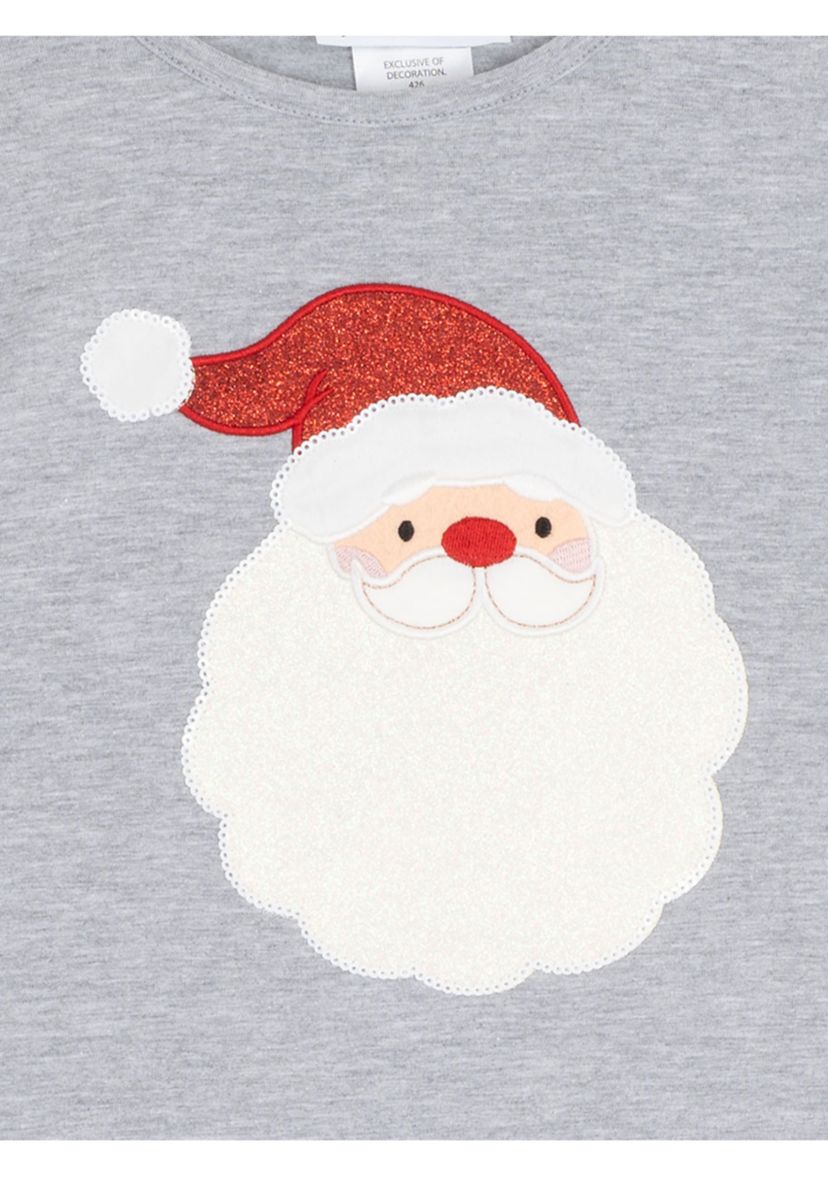 Toddler Girls Long Sleeve Ruffled Shoulder Santa T-Shirt 