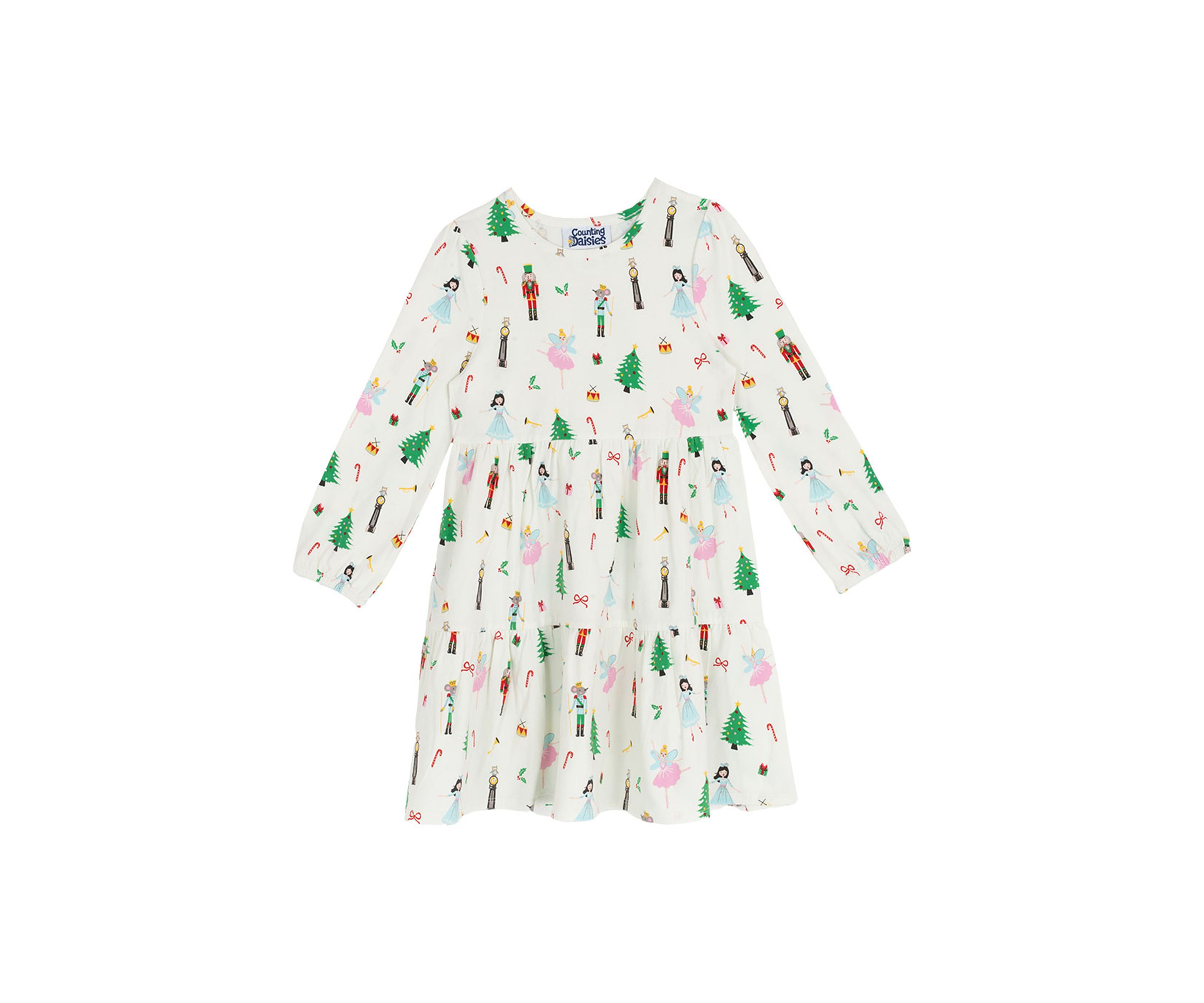 Toddler Girls Long Sleeve Nutcracker Print Dress