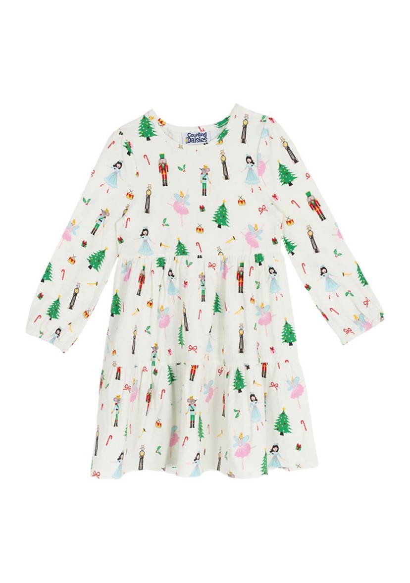 Toddler Girls Long Sleeve Nutcracker Print Dress