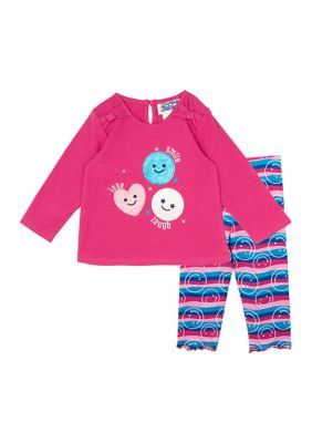 Rare Editions Baby Girls Smiley Face Top and Printed Leggings Set