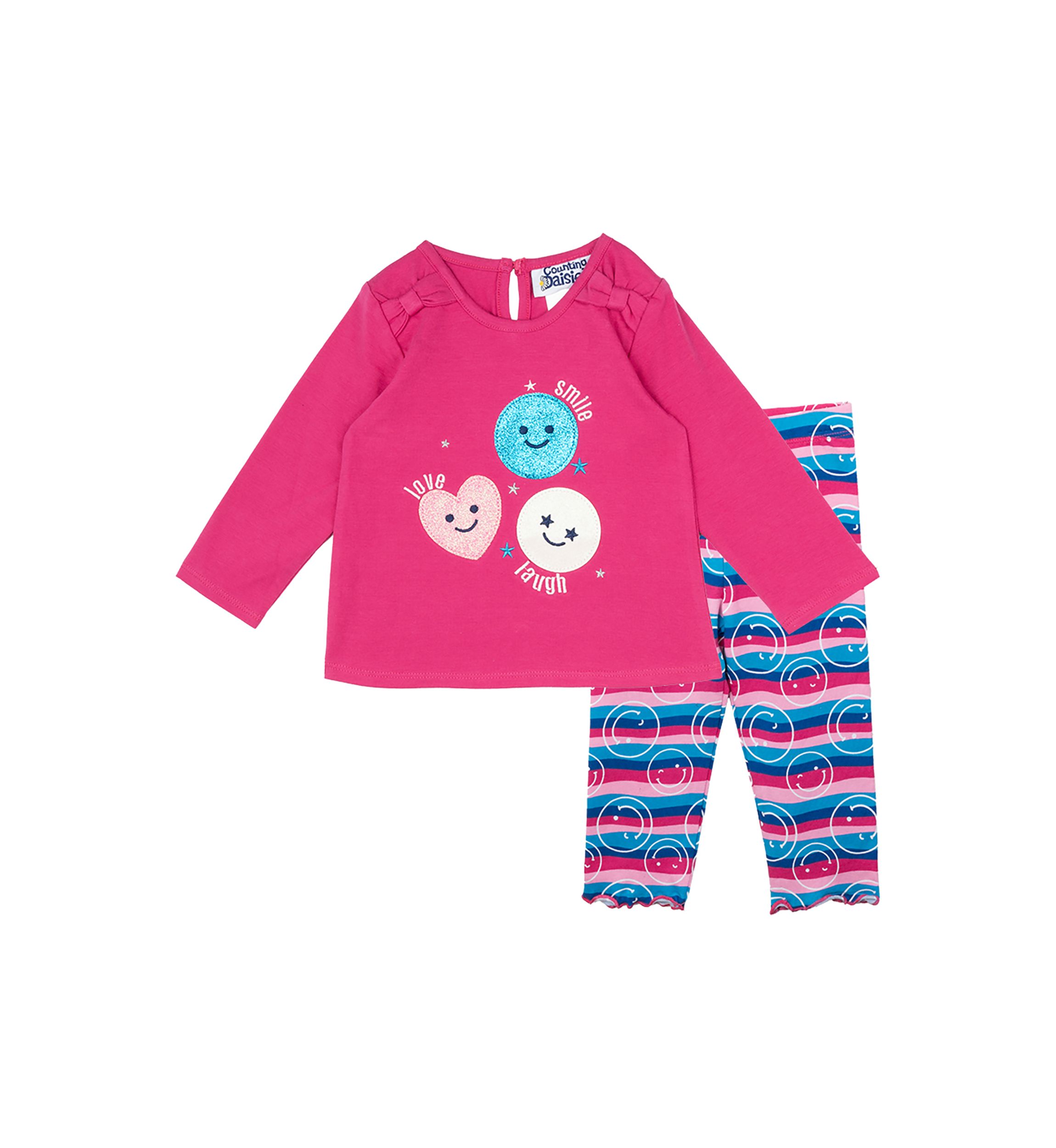 Baby Girls Smiley Face Top and Printed Leggings Set