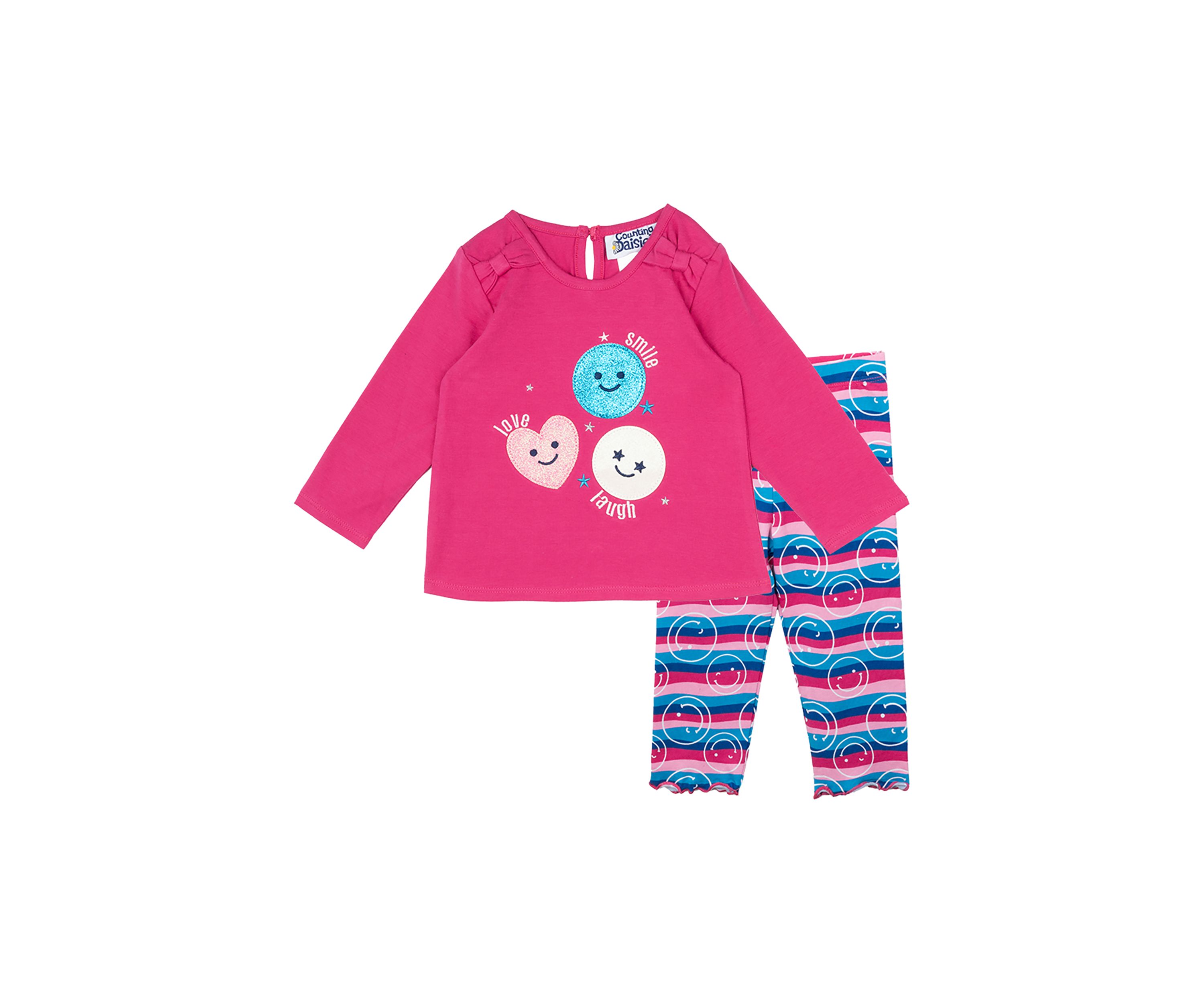 Baby Girls Smiley Face Top and Printed Leggings Set
