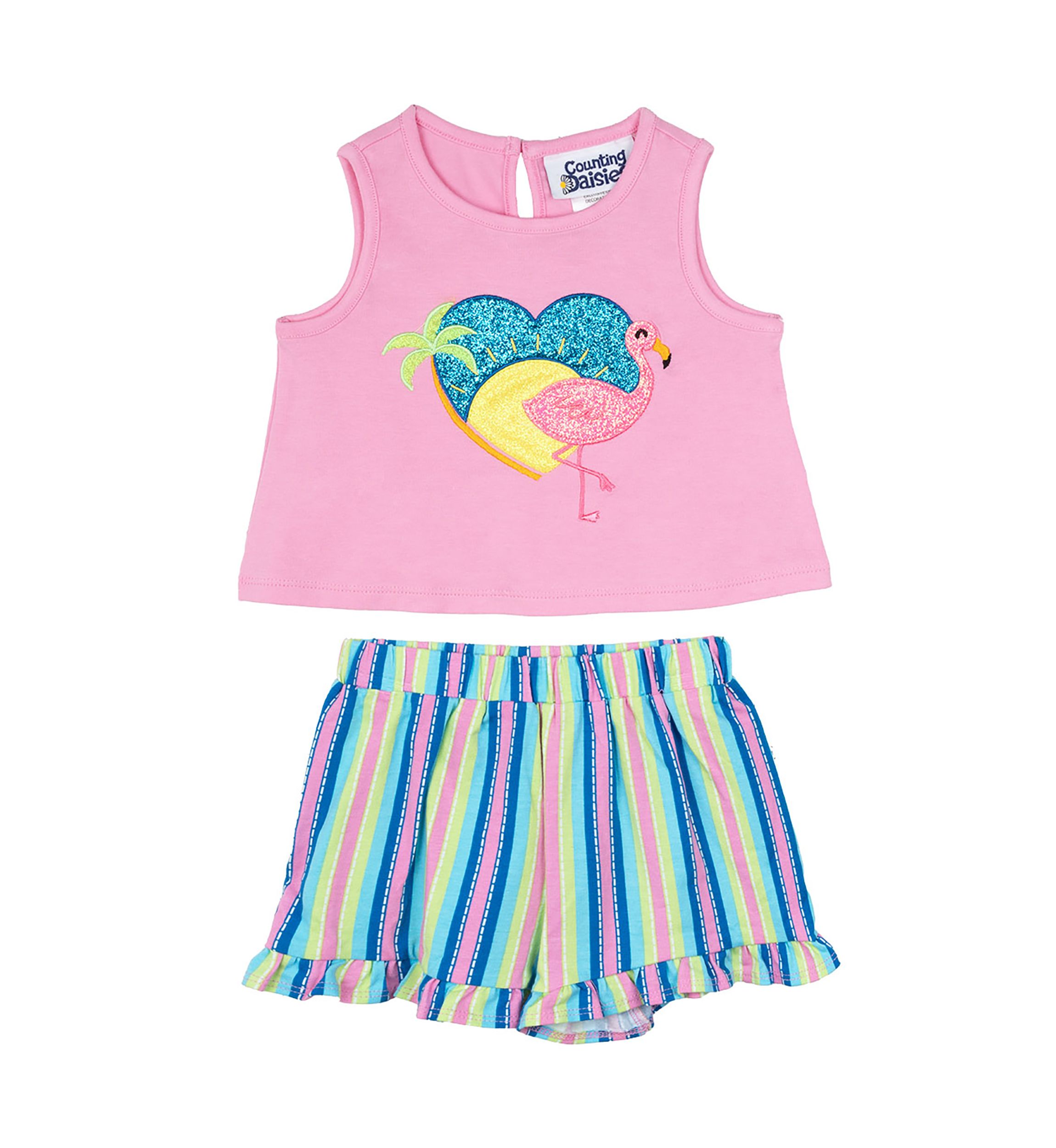 Baby Girls Flamingo Top and Printed Shorts Set