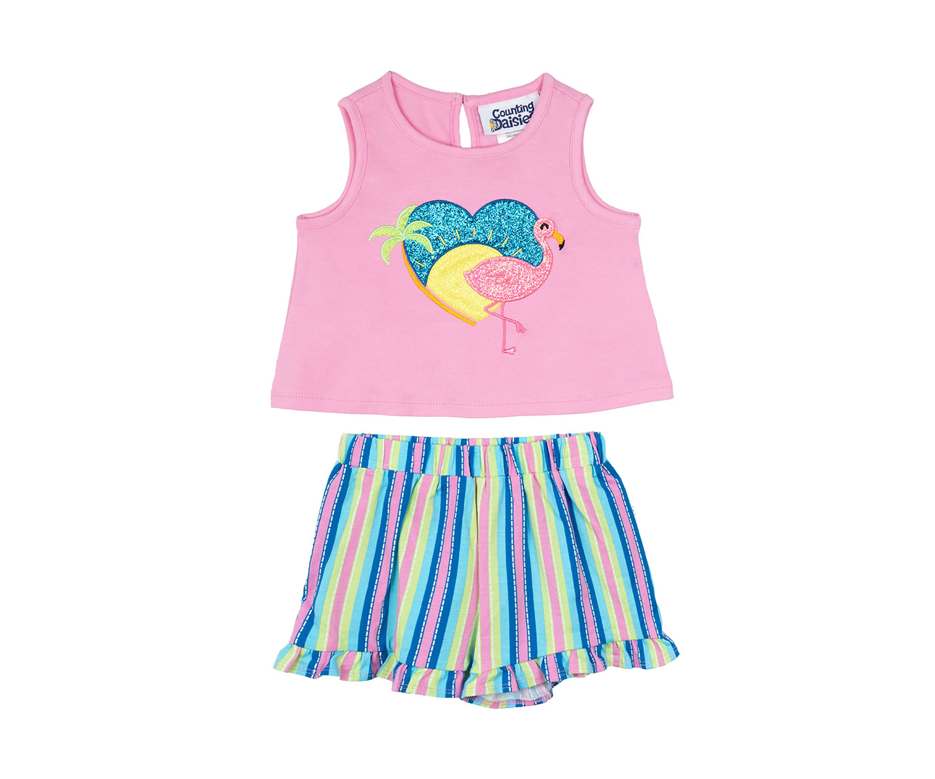 Baby Girls Flamingo Top and Printed Shorts Set