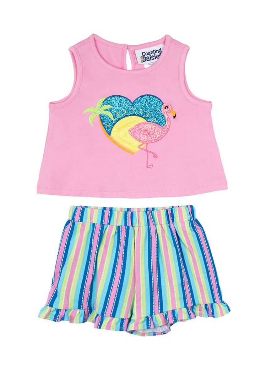 Baby Girls Flamingo Top and Printed Shorts Set