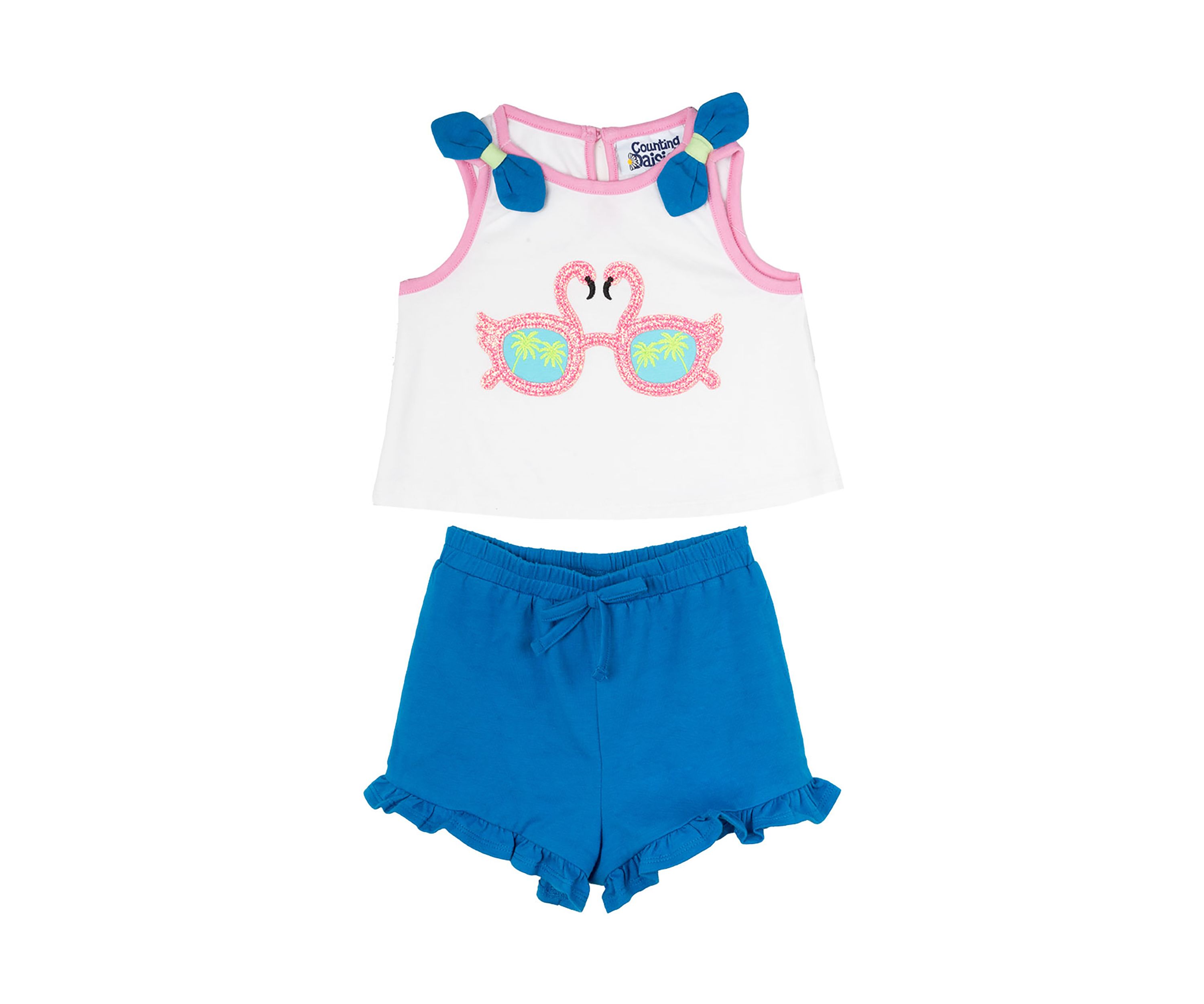 Baby Girls Flamingo Graphic Tank Top and Ruffle Shorts Set