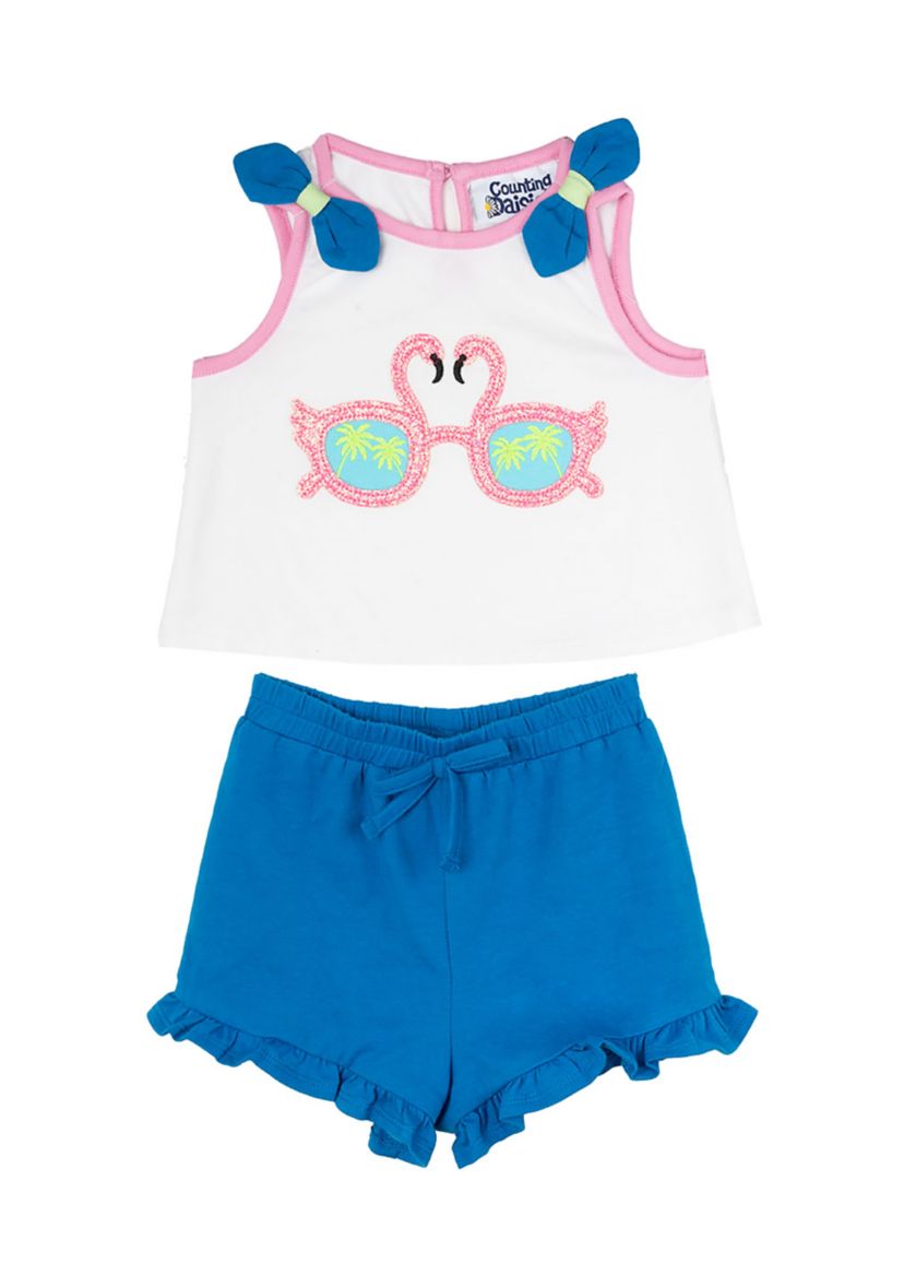 Baby Girls Flamingo Graphic Tank Top and Ruffle Shorts Set