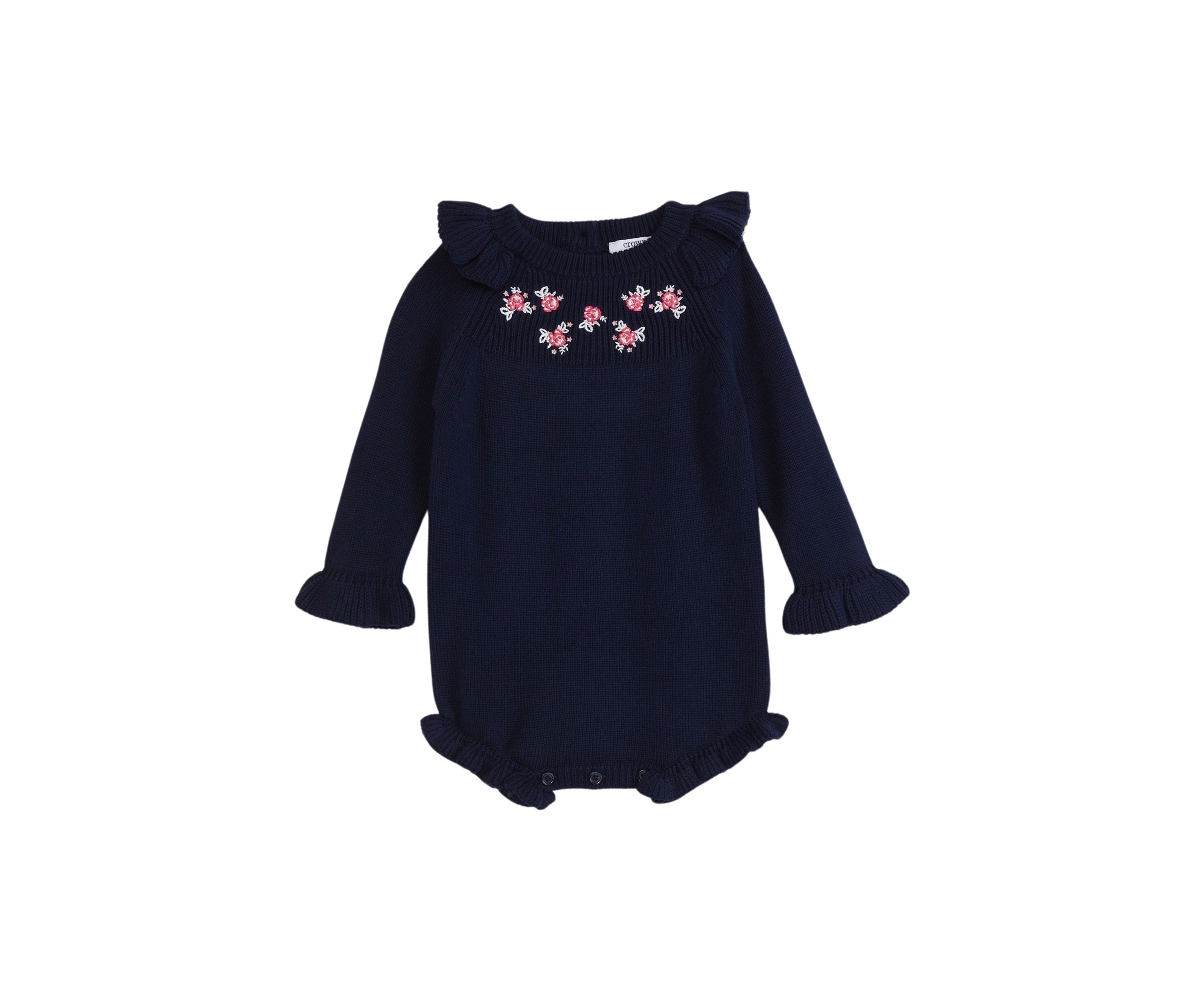 Baby Girls Embroidered Floral Sweater Bodysuit