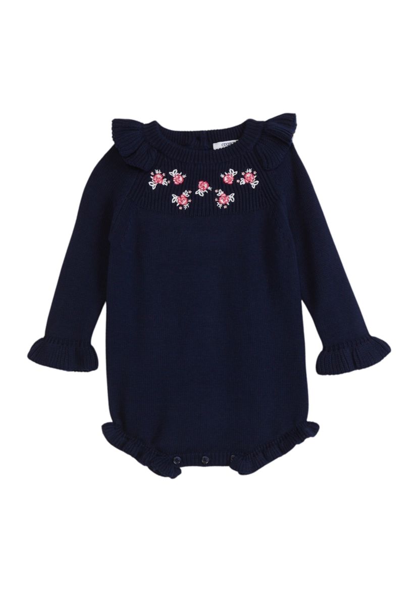 Baby Girls Embroidered Floral Sweater Bodysuit