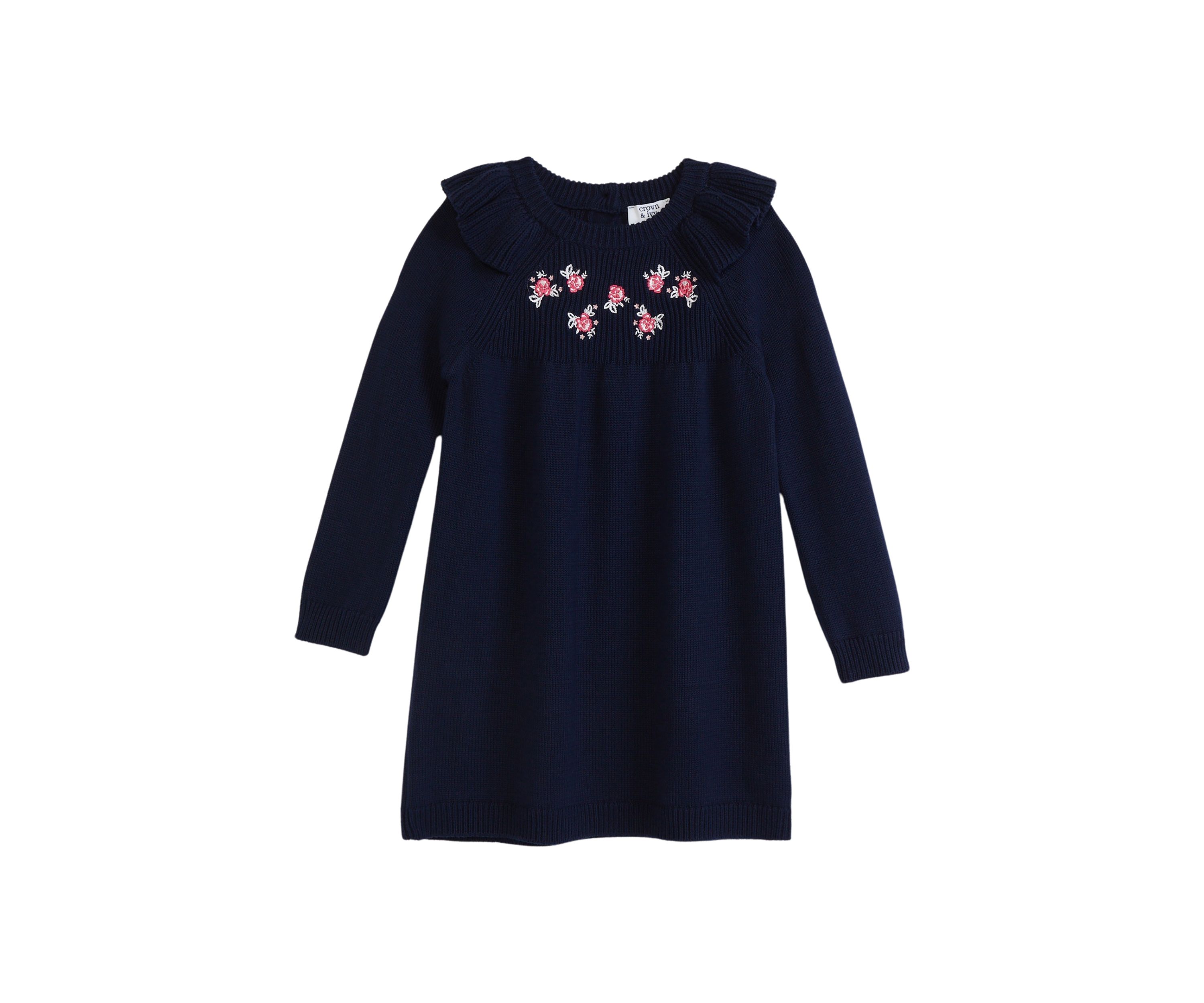 Toddler Girls Floral Embroidered Sweater Dress
