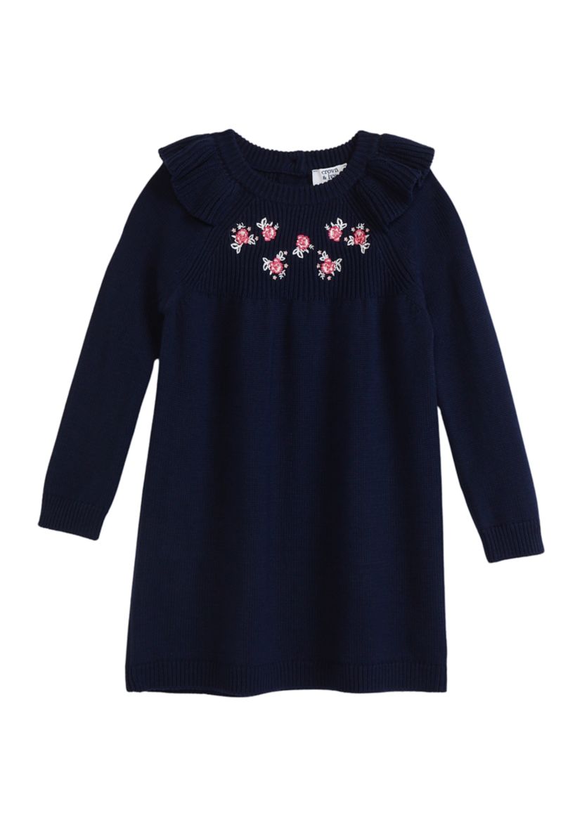 Toddler Girls Floral Embroidered Sweater Dress