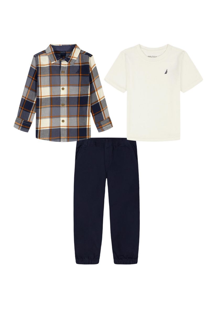 Baby Boys Three Piece Shirt and Woven Pants Set