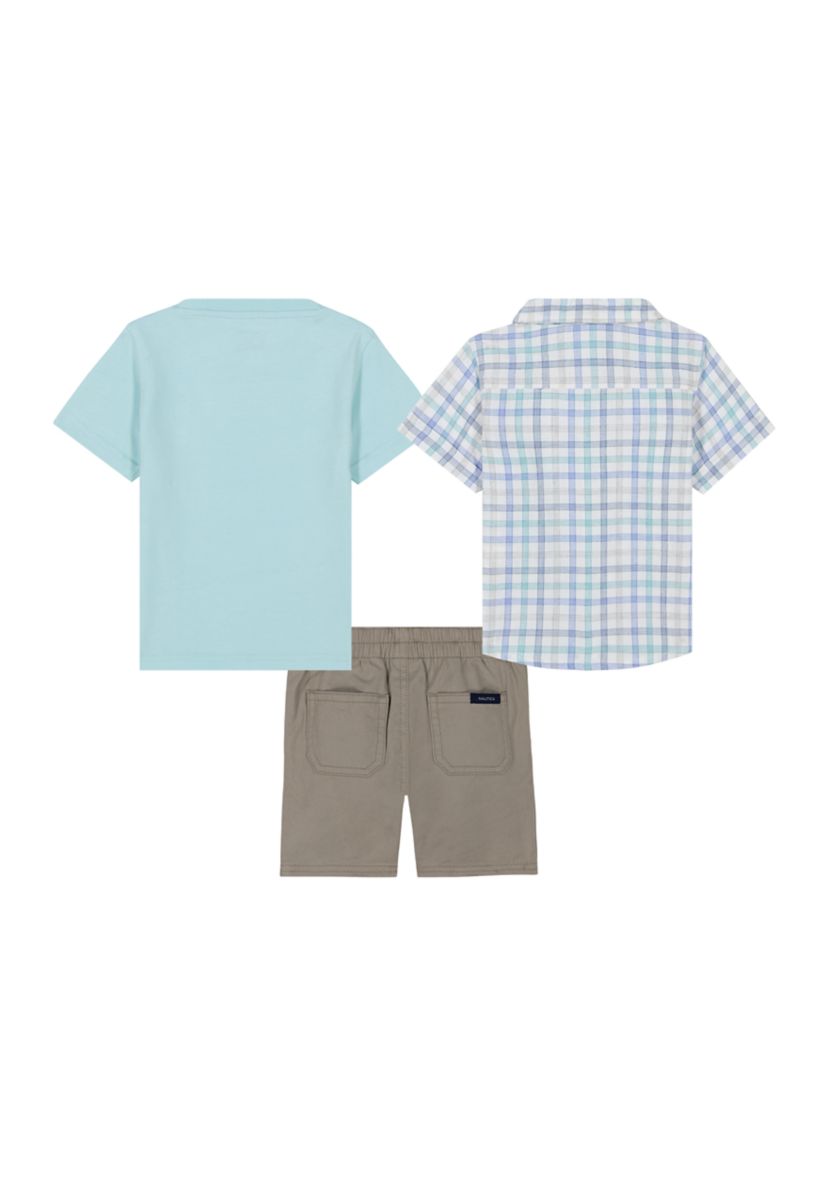 Toddler Boys 3 Piece Button Down Shirt and Shorts Set