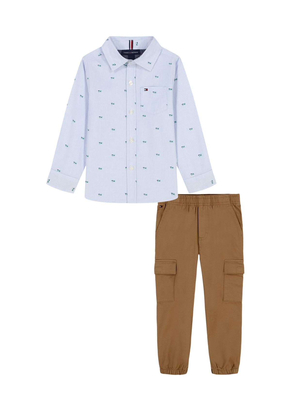 Toddler Boys Printed Dress Shirt and Cargo Jogger Set 