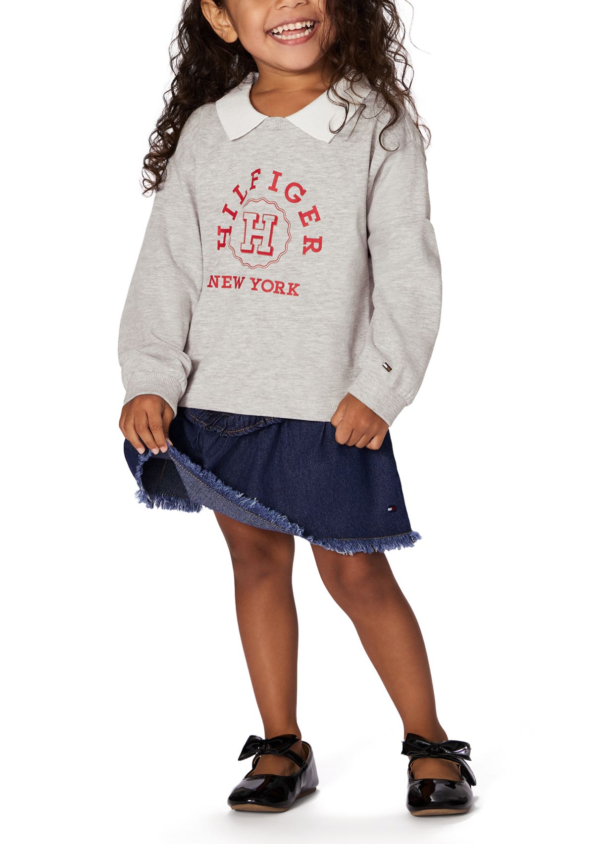 Girls 7-16 Varsity Shirt and Denim Skirt Set