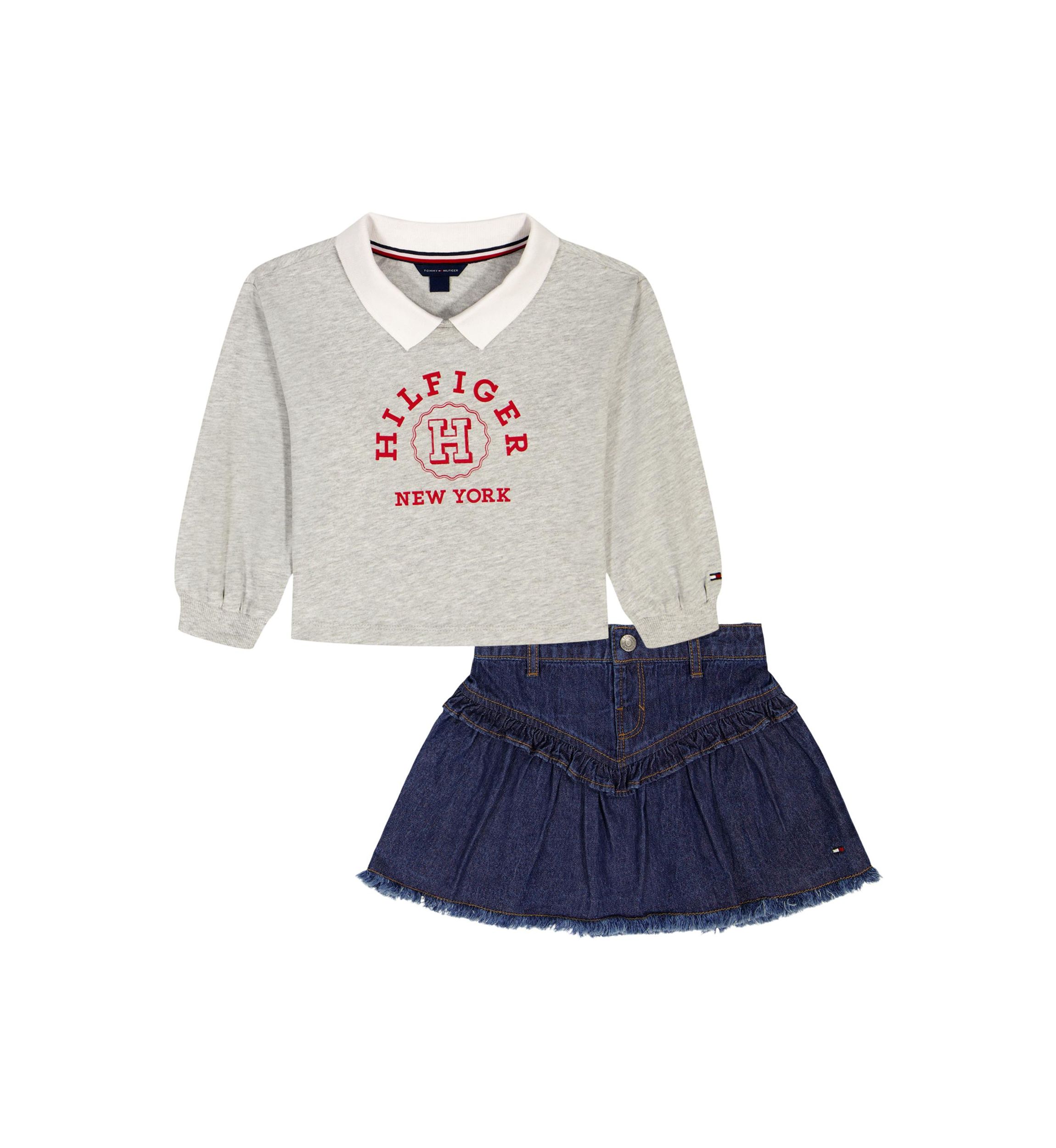Girls 7-16 Varsity Shirt and Denim Skirt Set