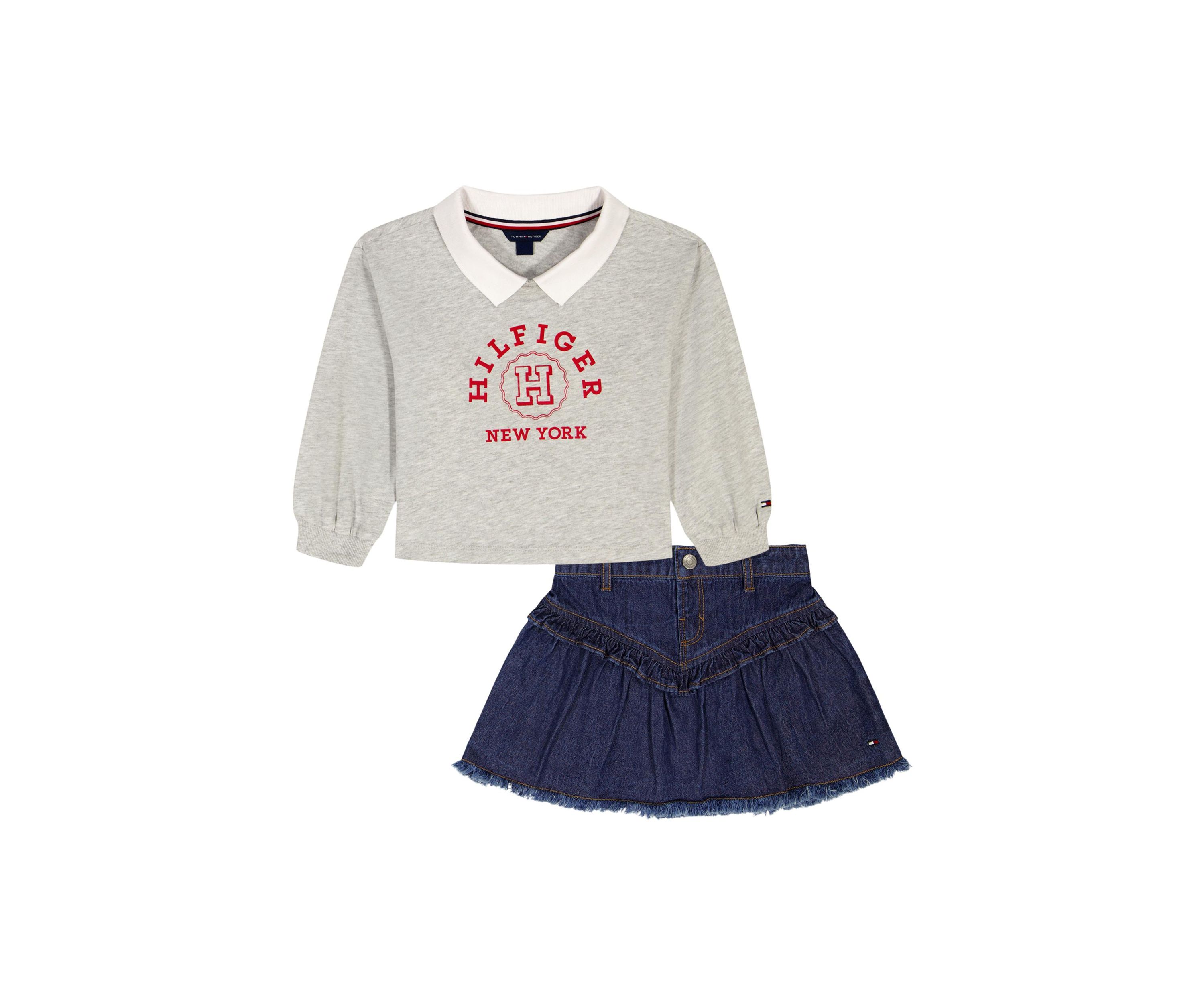 Girls 7-16 Varsity Shirt and Denim Skirt Set