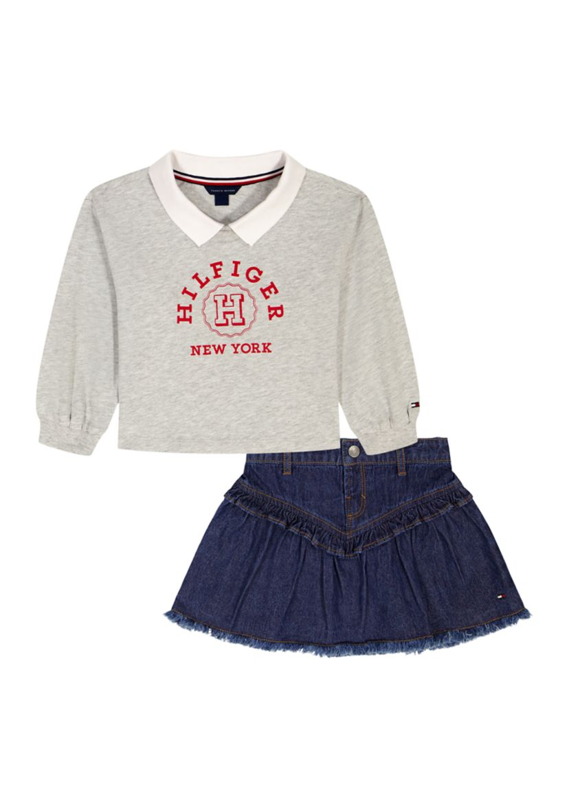 Girls 7-16 Varsity Shirt and Denim Skirt Set