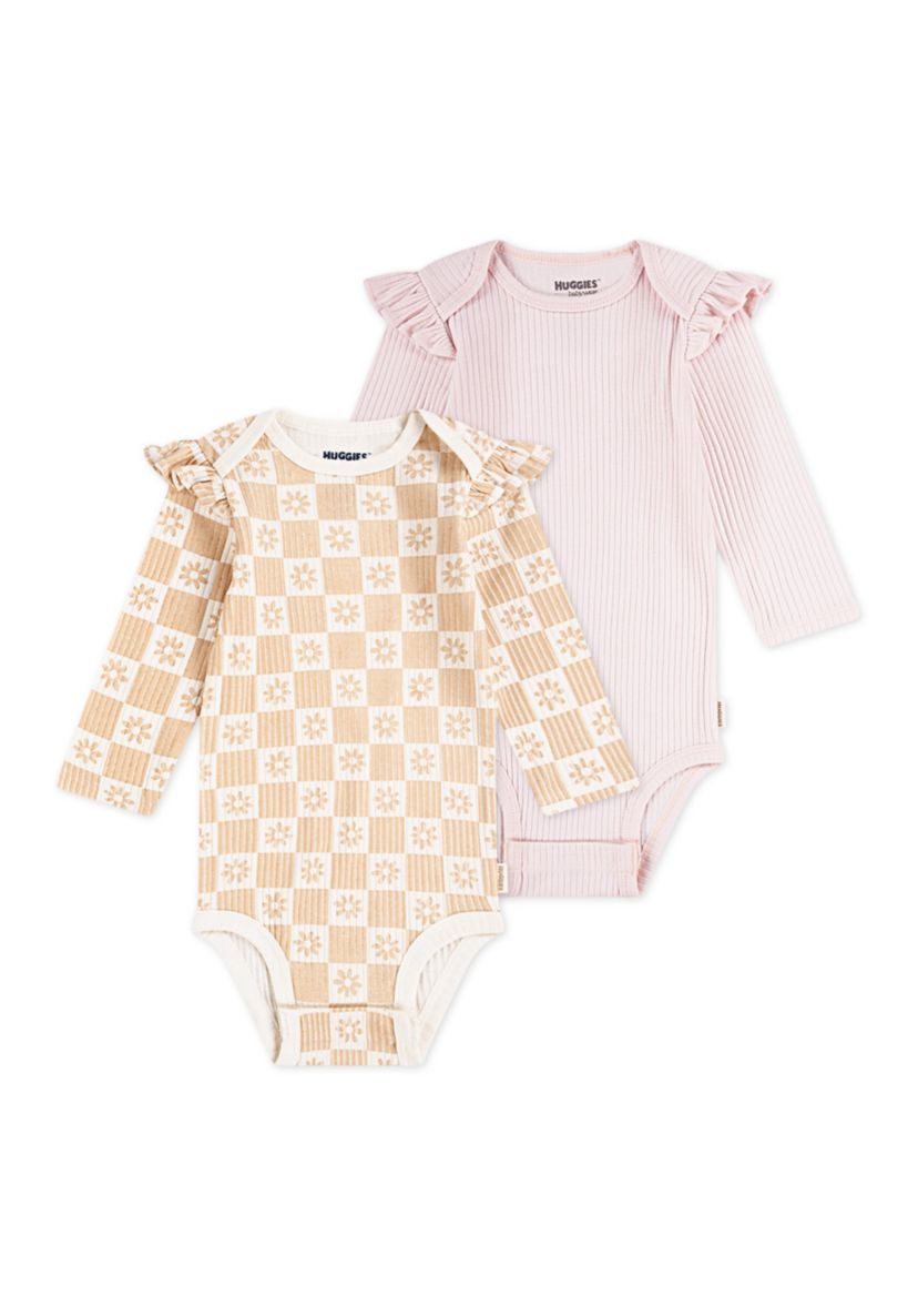 Baby Girls Ruffle Printed Bodysuits - 2-Pack 