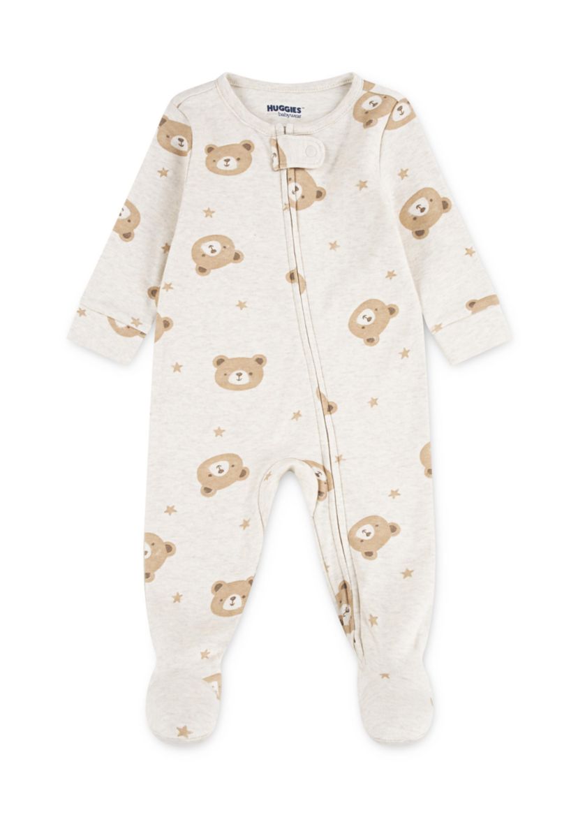 Baby Boys Bear Printed Footed Coverall 
