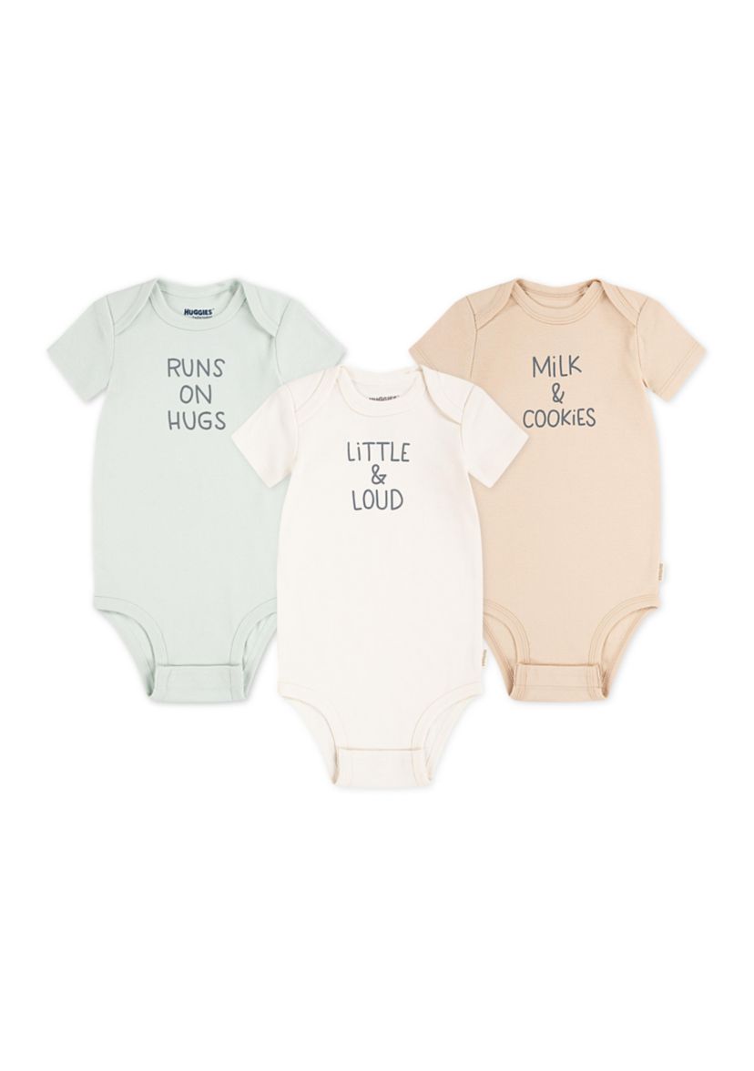 Baby Neutral Short Sleeve Graphic Bodysuits - Set of 3