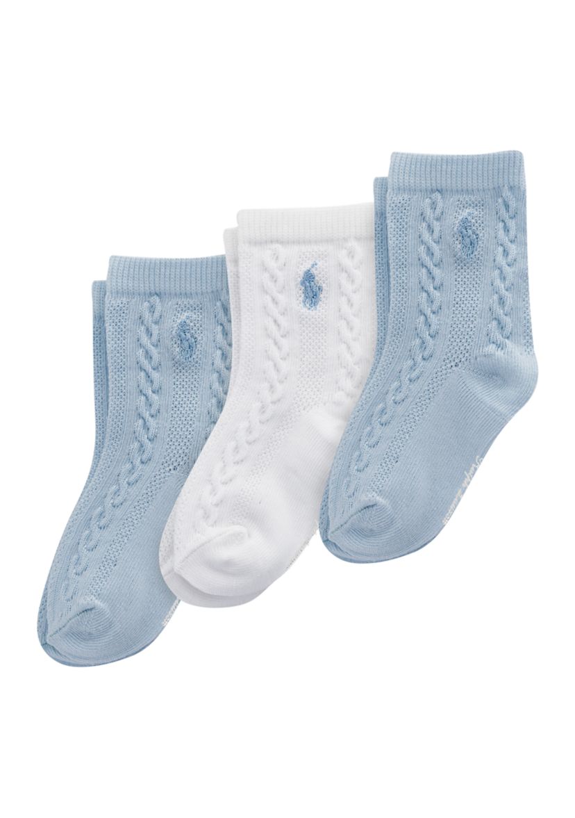 Polo Baby Cable Texture Crew Socks - 3 Pack