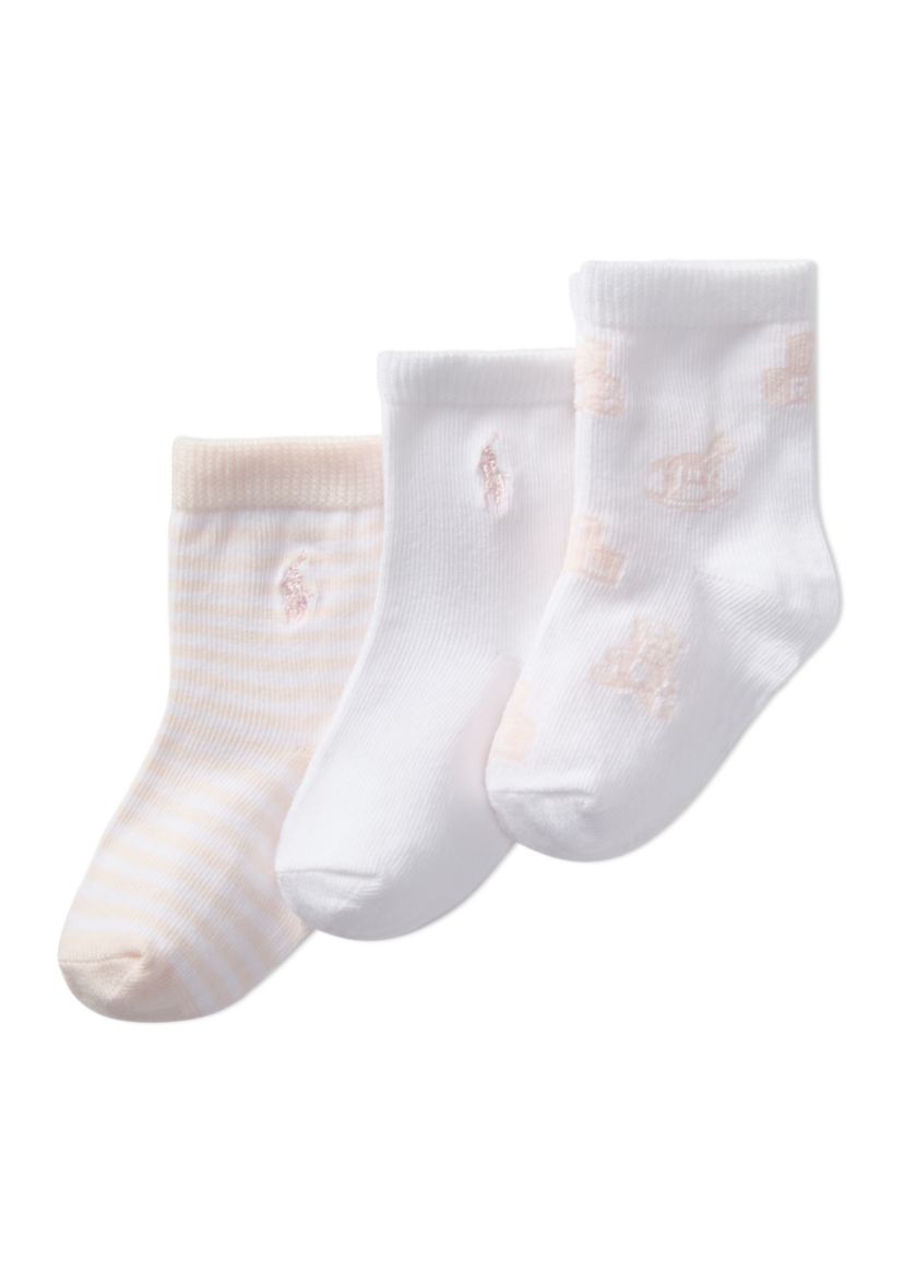 Baby Girls Tossed Bear Socks - 3 Pack