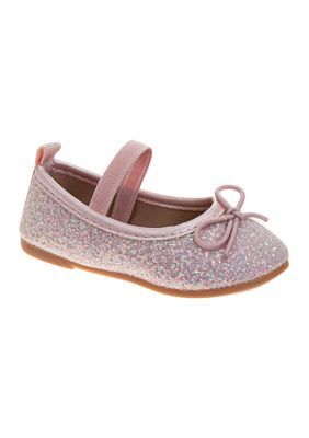 Josmo Kids Infant-Toddler Glittery Slip-On Dress Shoes with Bow Ornament, Pink, 5M
