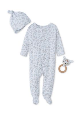 Adley & Hudson Kids Baby Floral Print Bodysuit with Deer Cap and Rattle, 6 - 9 Months