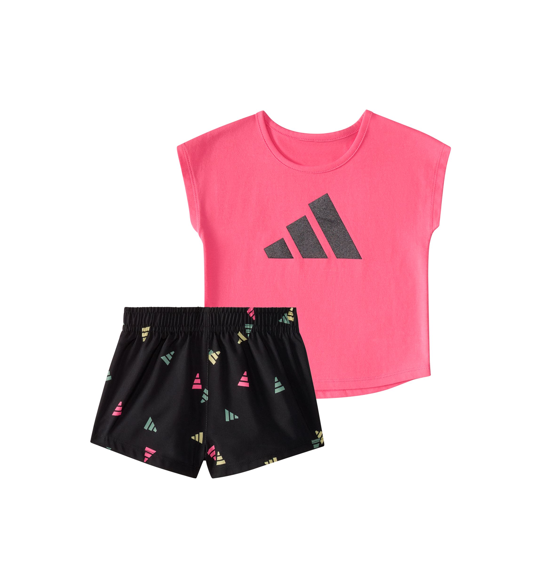 Toddler Girls Two Piece Short Sleeve Cotton T-Shirt & Woven Shorts Set