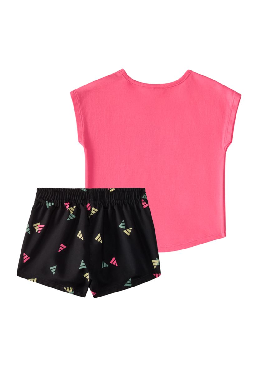 Toddler Girls Two Piece Short Sleeve Cotton T-Shirt & Woven Shorts Set