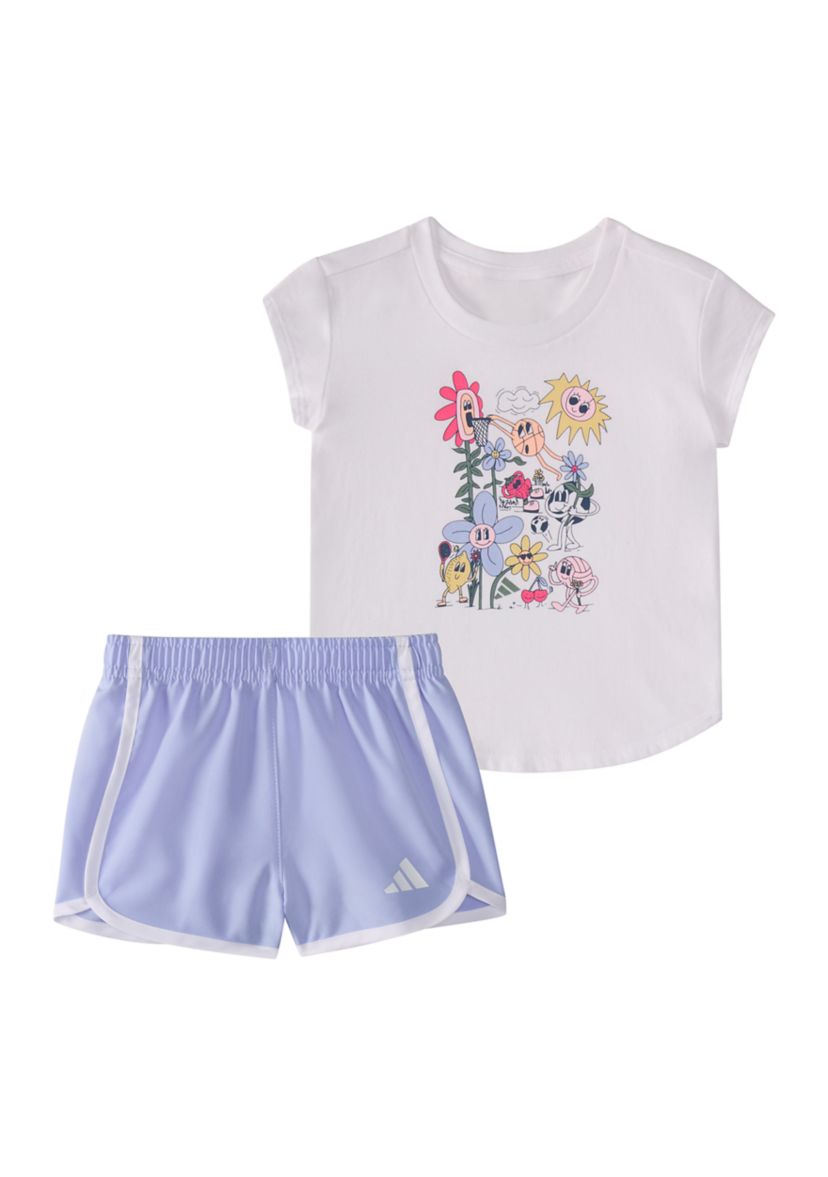 Toddler Girls Two Piece Cap Sleeve T-Shirt & Woven Shorts Set