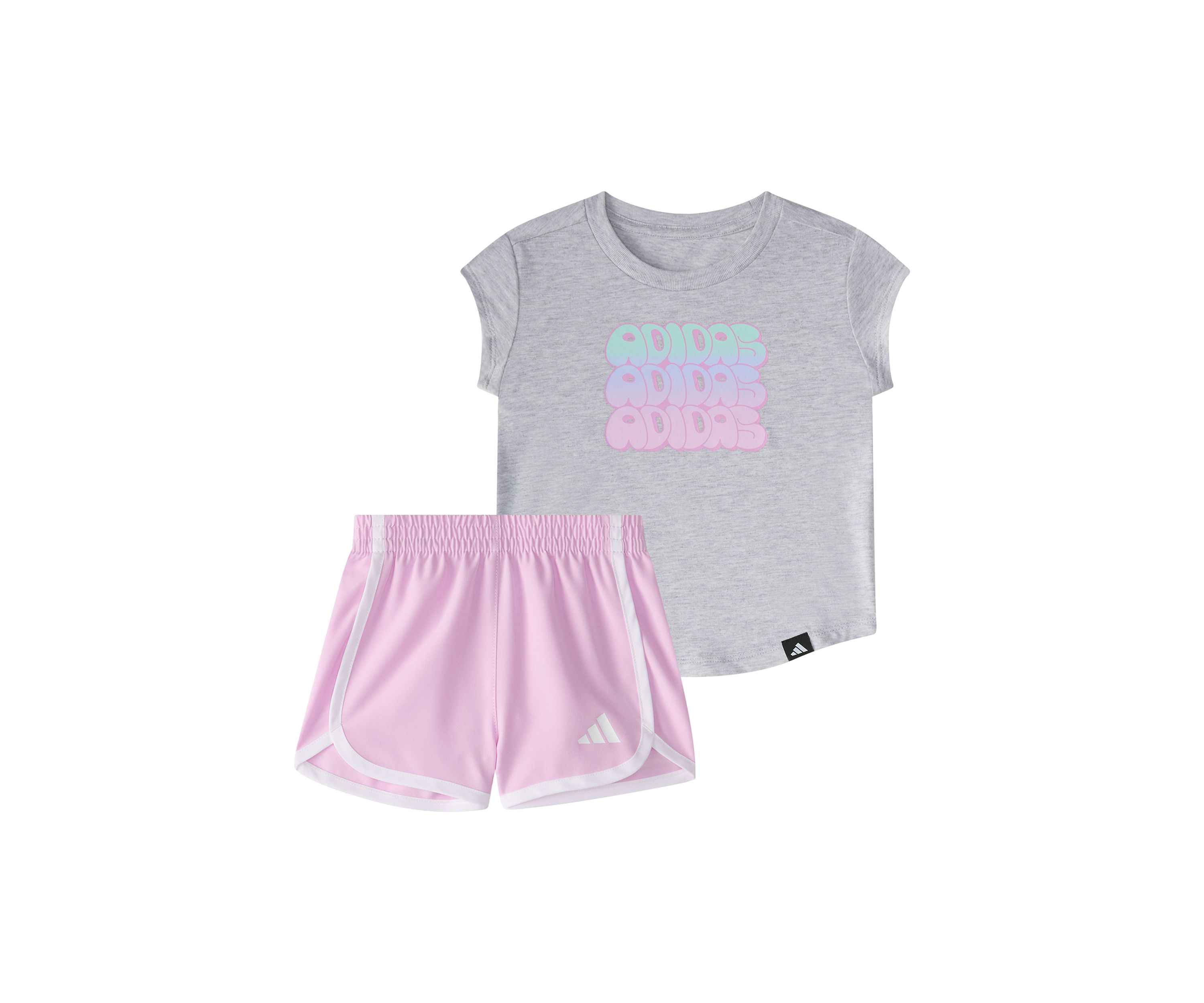Baby Girls Two Piece Cap Sleeve Heather T-Shirt & Woven Shorts Set
