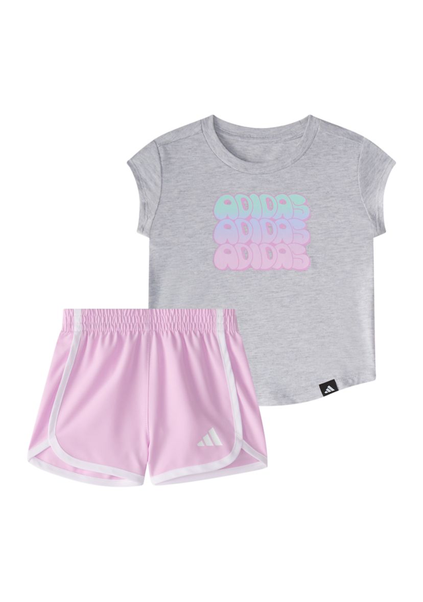 Baby Girls Two Piece Cap Sleeve Heather T-Shirt & Woven Shorts Set