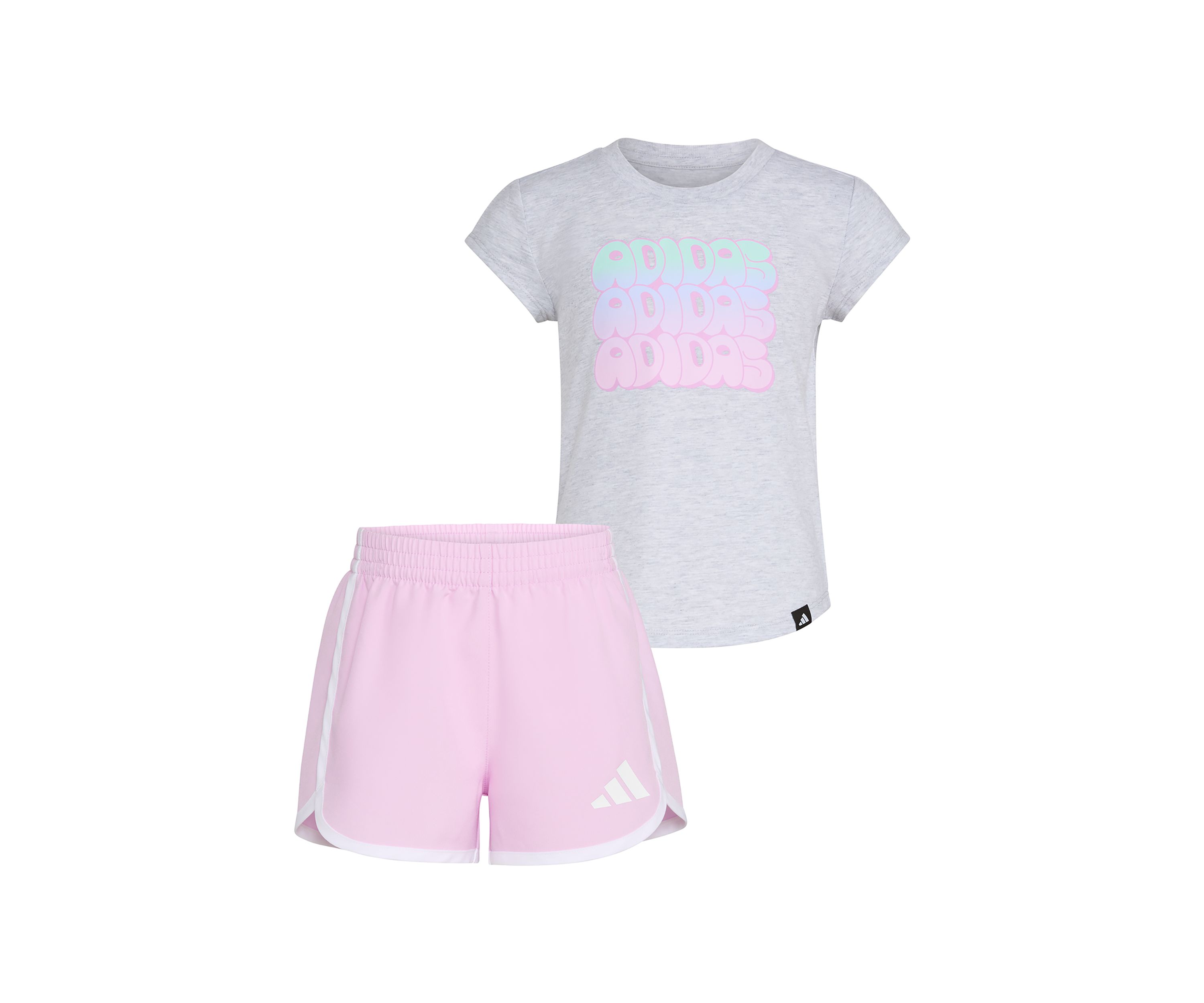 Toddler Girls Two-Piece Cap Sleeve Heather T-Shirt & Woven Short Set