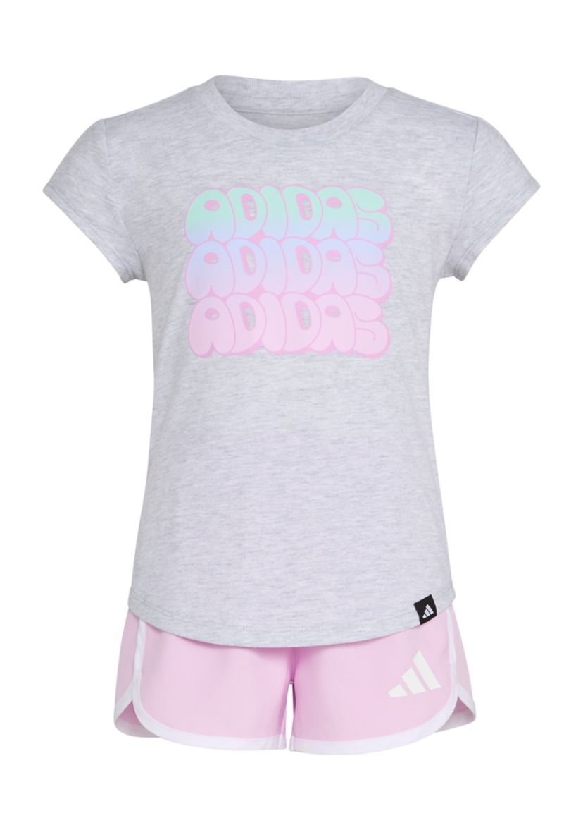 Toddler Girls Two-Piece Cap Sleeve Heather T-Shirt & Woven Short Set