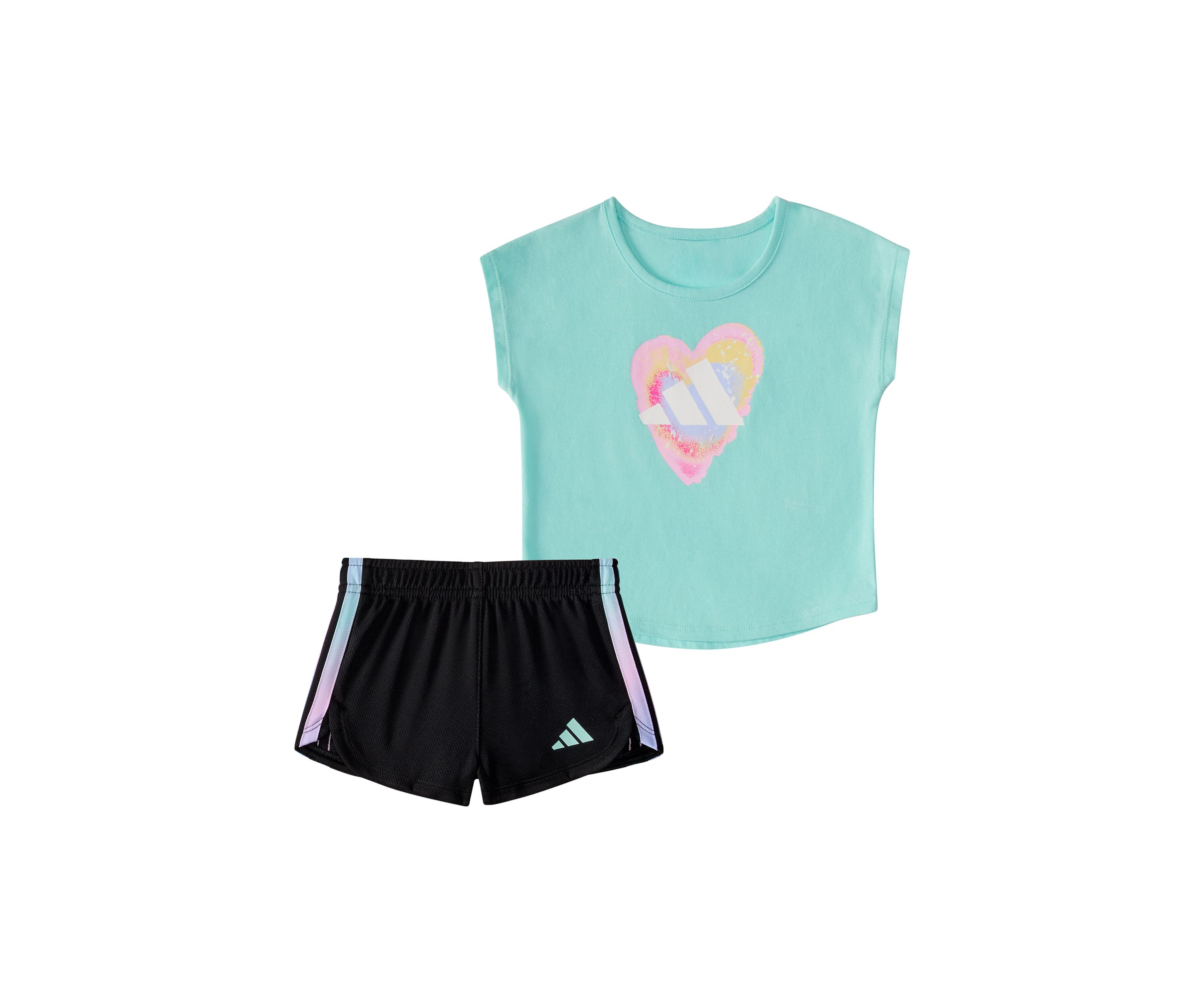 Baby Girls Two-Piece Short Sleeve Graphic T-Shirt & Mesh Short Set