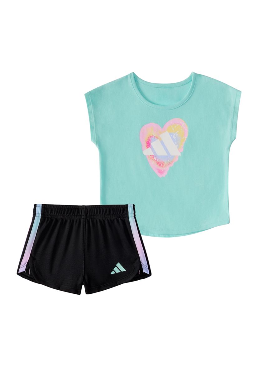 Baby Girls Two-Piece Short Sleeve Graphic T-Shirt & Mesh Short Set