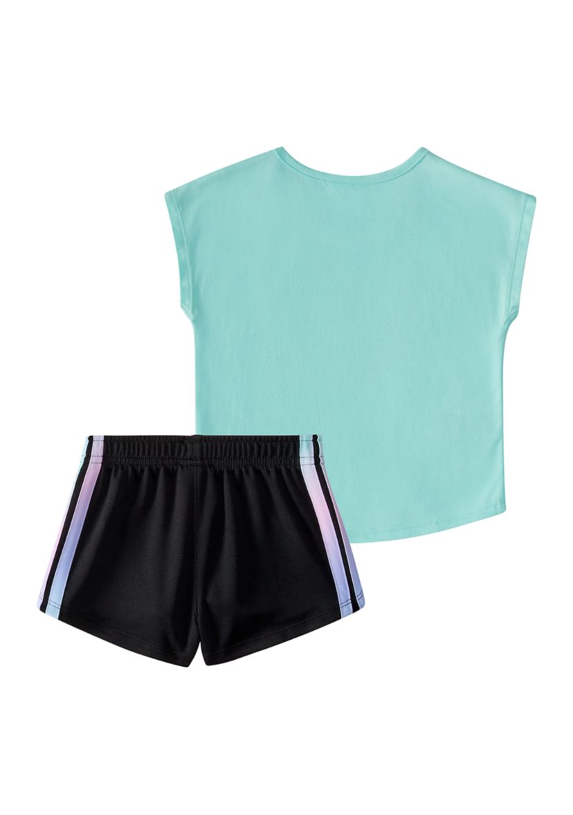 Baby Girls Two-Piece Short Sleeve Graphic T-Shirt & Mesh Short Set