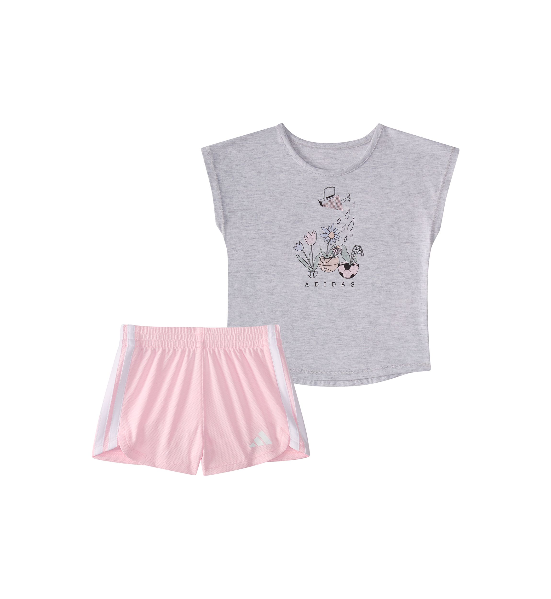 Baby Girls Two Piece Short Sleeve Graphic Heather T-Shirt & Mesh Shorts Set
