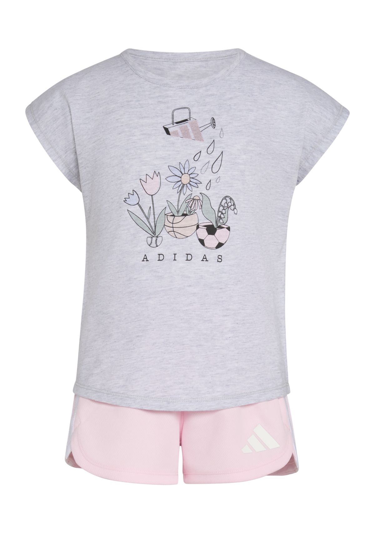 Toddler Girls 2 Piece Short Sleeve Graphic Heather T-Shirt and Mesh Short Set