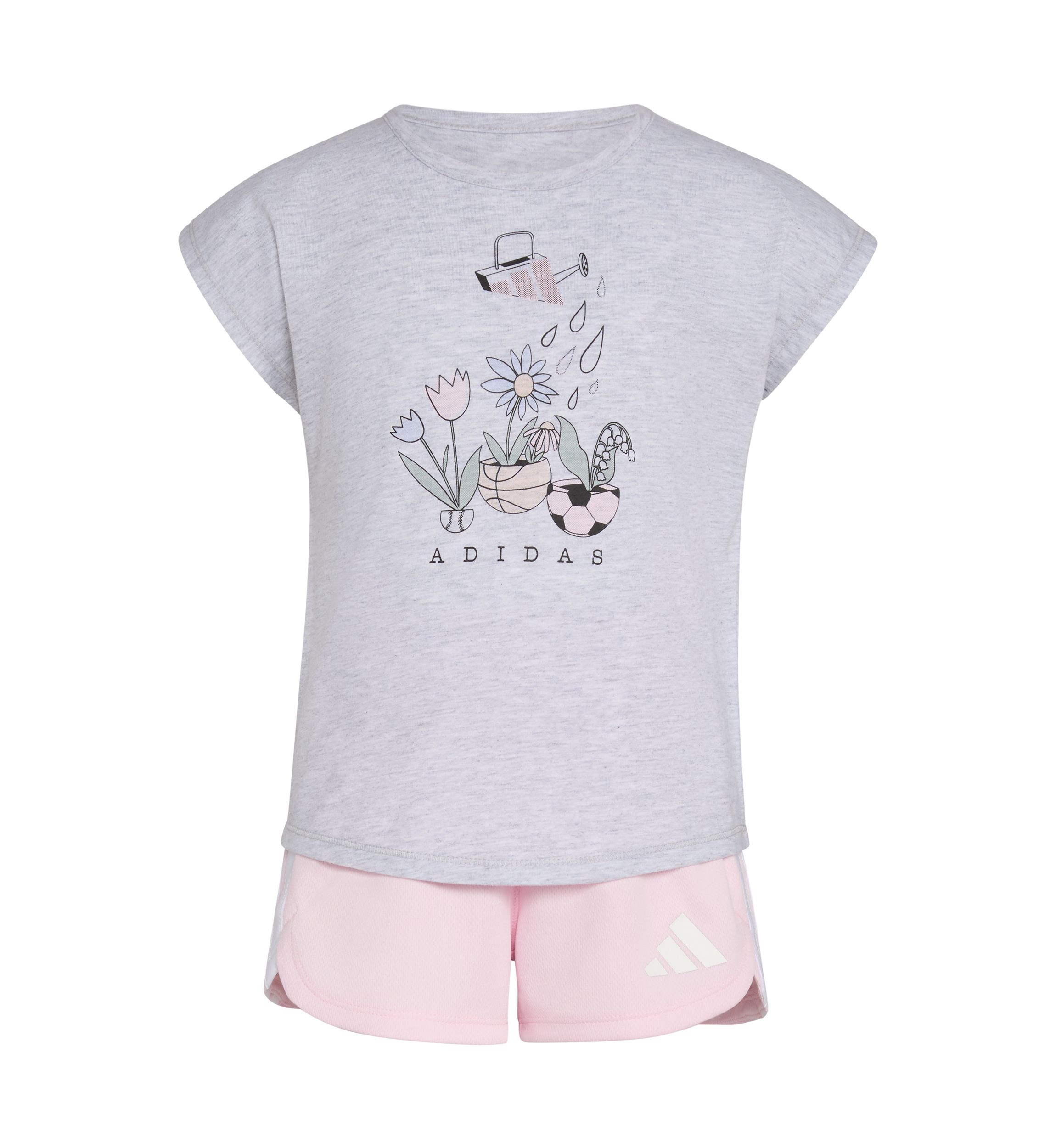 Toddler Girls 2 Piece Short Sleeve Graphic Heather T-Shirt and Mesh Short Set