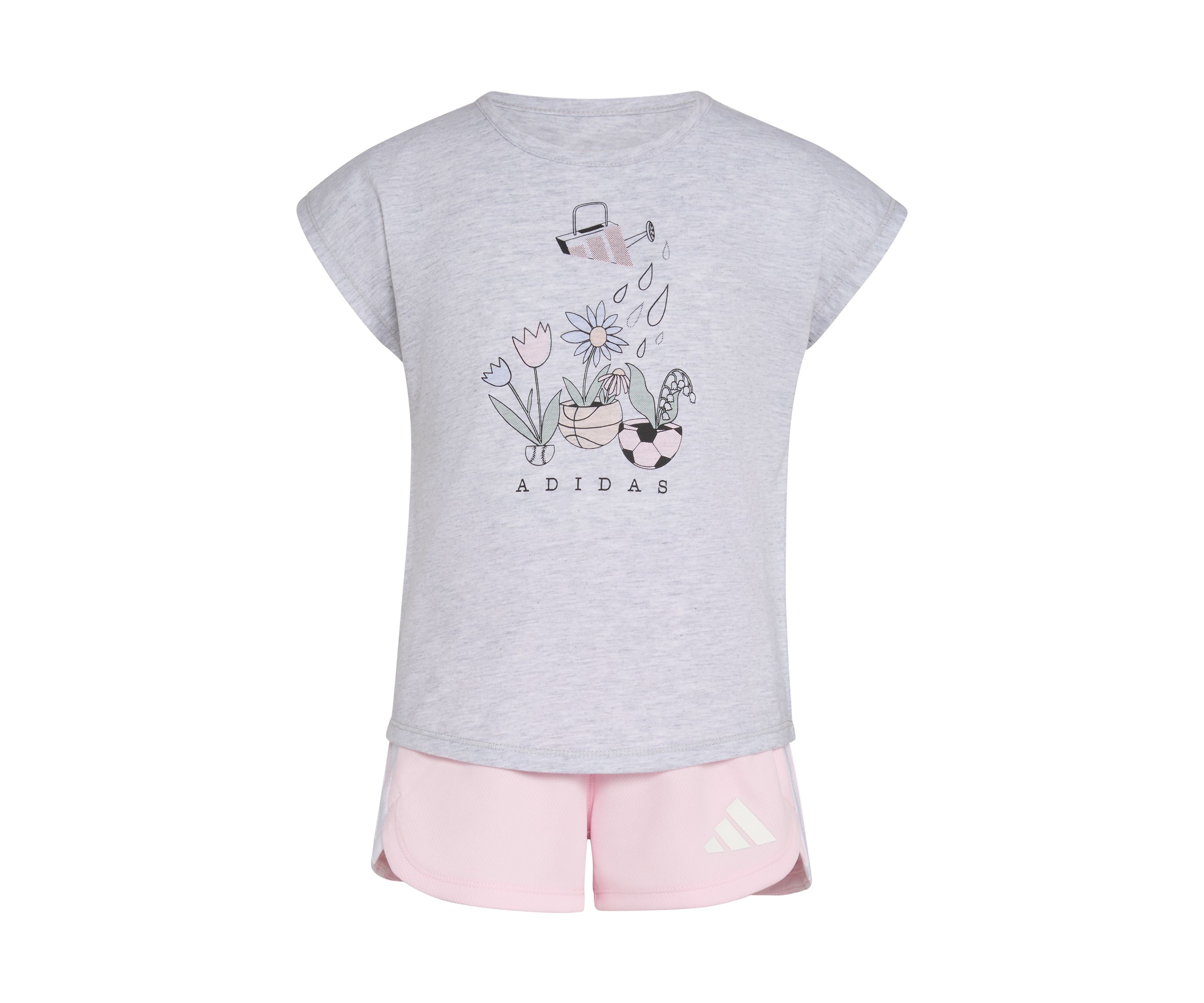Toddler Girls 2 Piece Short Sleeve Graphic Heather T-Shirt and Mesh Short Set