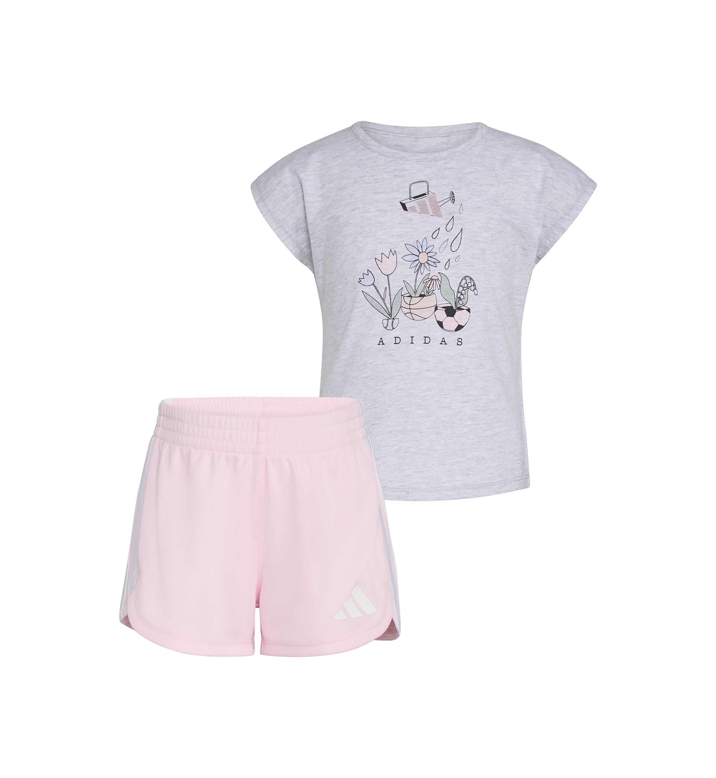 Toddler Girls 2 Piece Short Sleeve Graphic Heather T-Shirt and Mesh Short Set