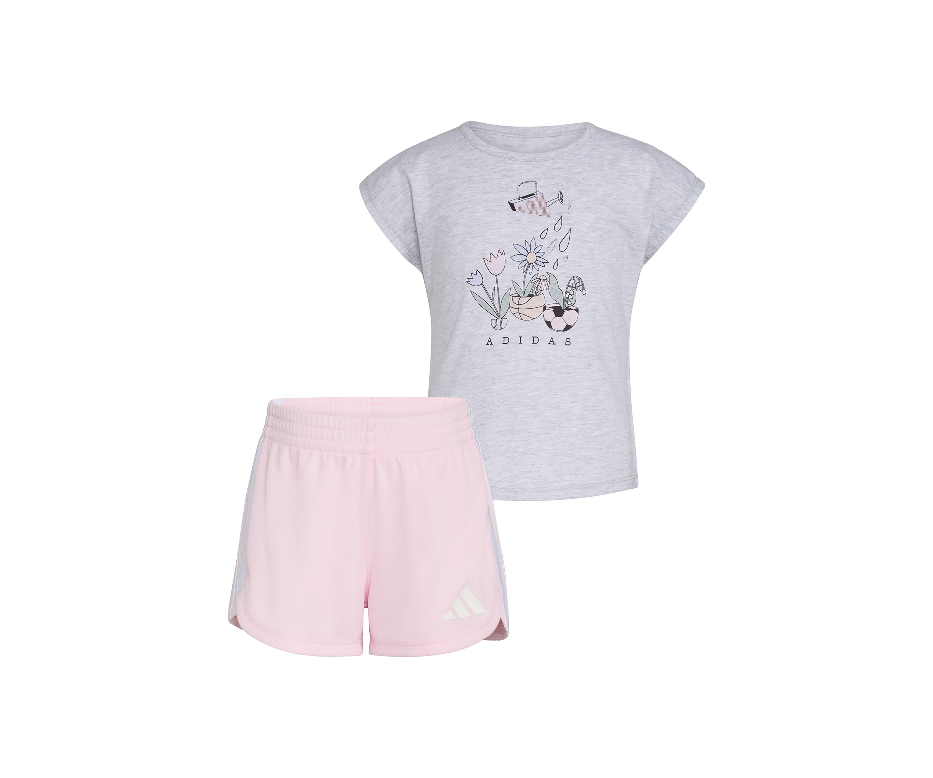 Toddler Girls 2 Piece Short Sleeve Graphic Heather T-Shirt and Mesh Short Set