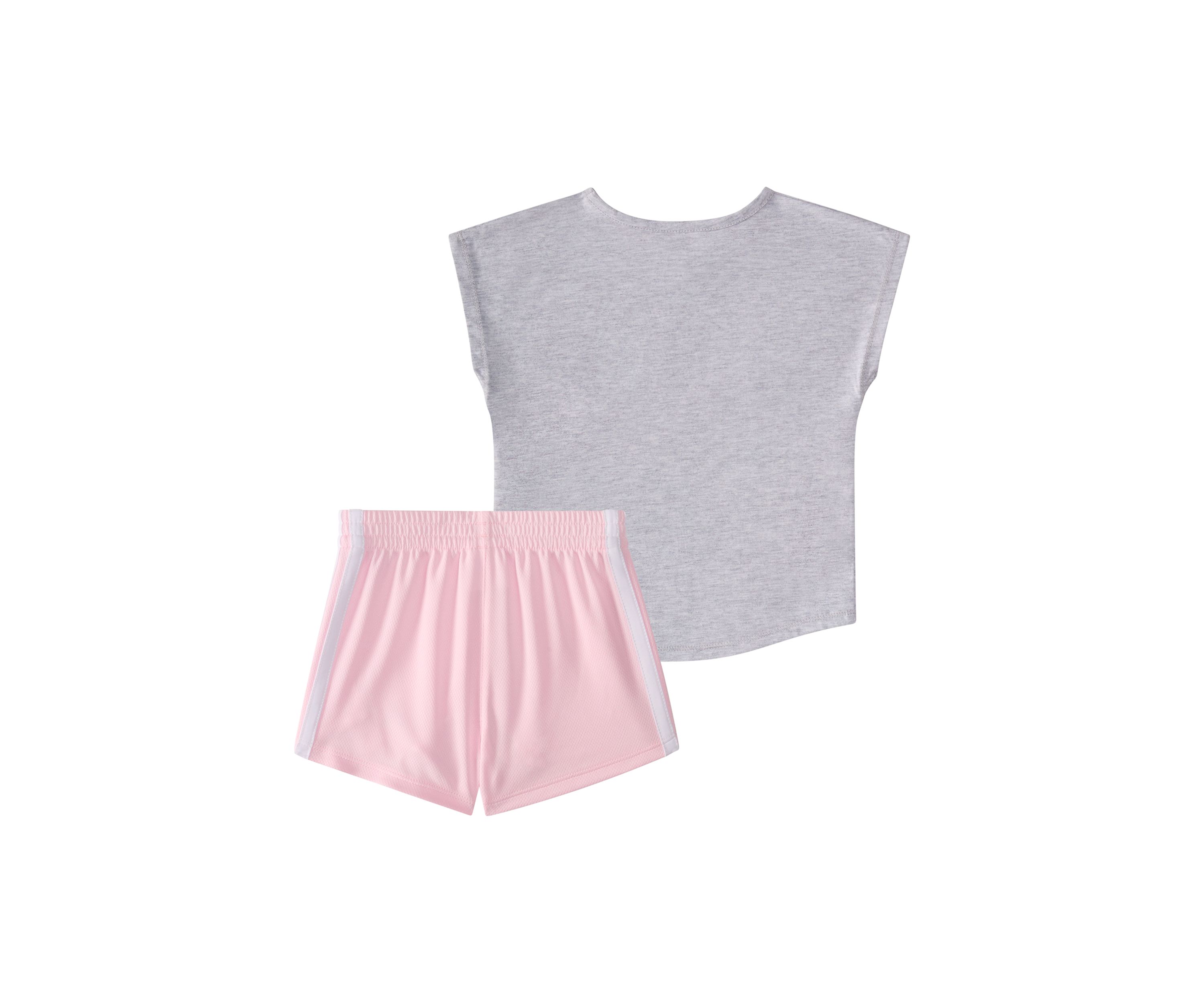 Toddler Girls 2 Piece Short Sleeve Graphic Heather T-Shirt and Mesh Short Set